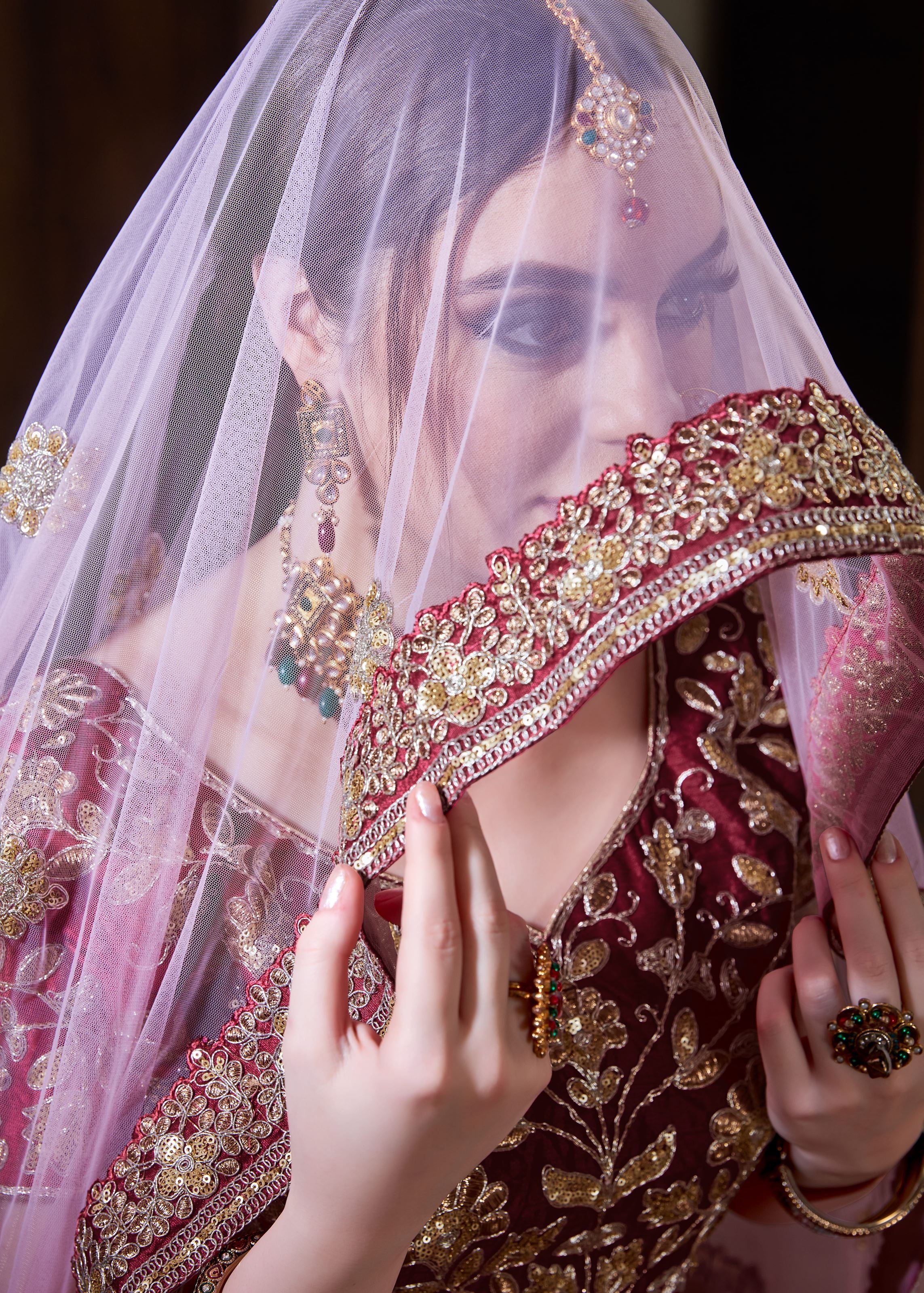 Maroon Lehenga Choli With Dori, Badla And Sequins Embroidery