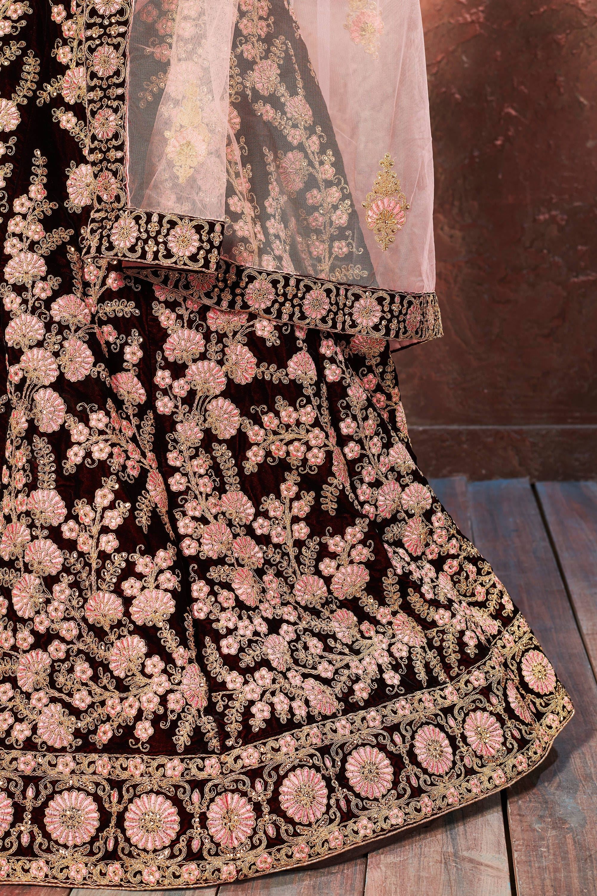 Maroon Lehenga Choli With Dori, Thread And Sequins Embroidery