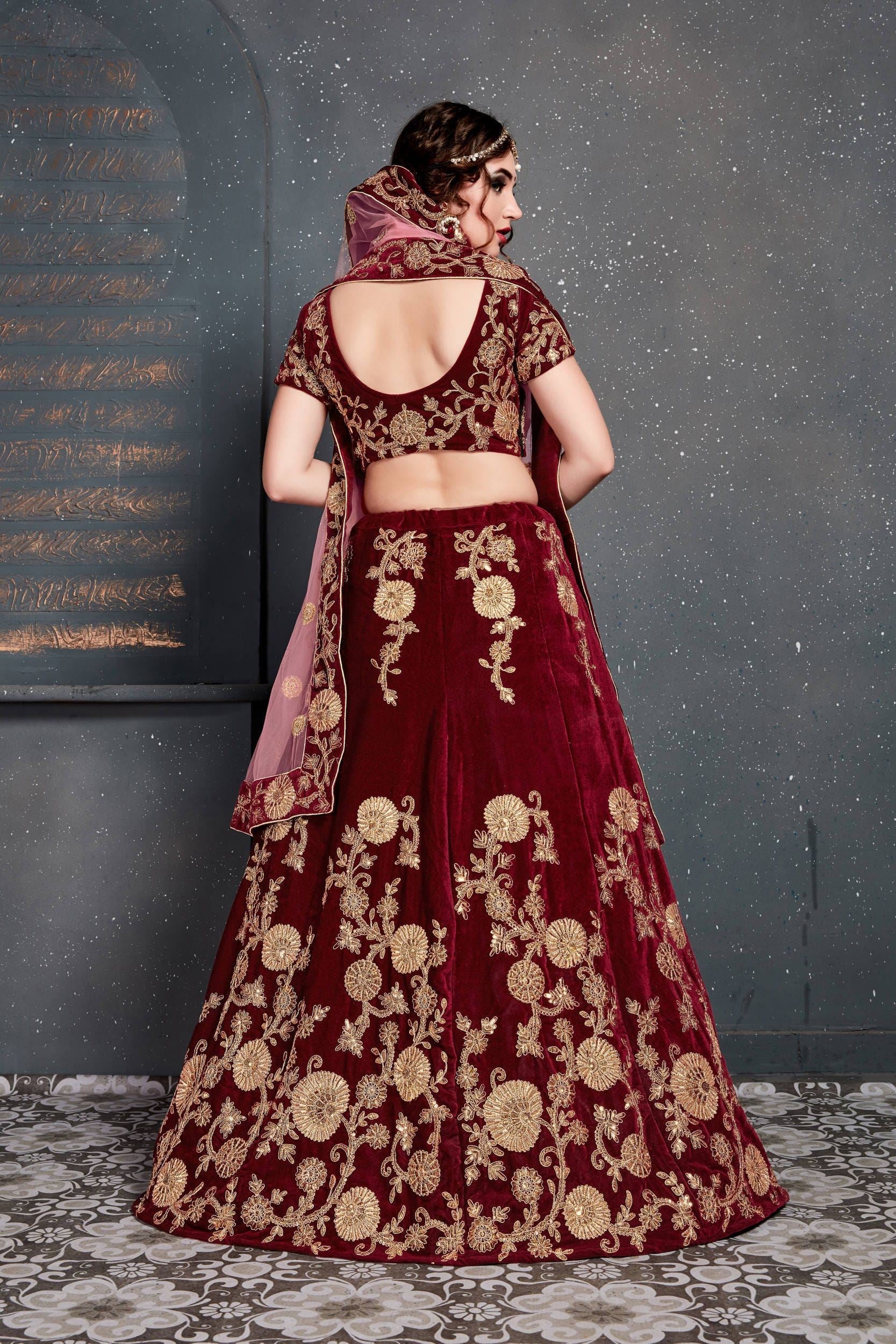 Maroon Lehenga Choli With Dori, Zari And Sequins Embroidery Work