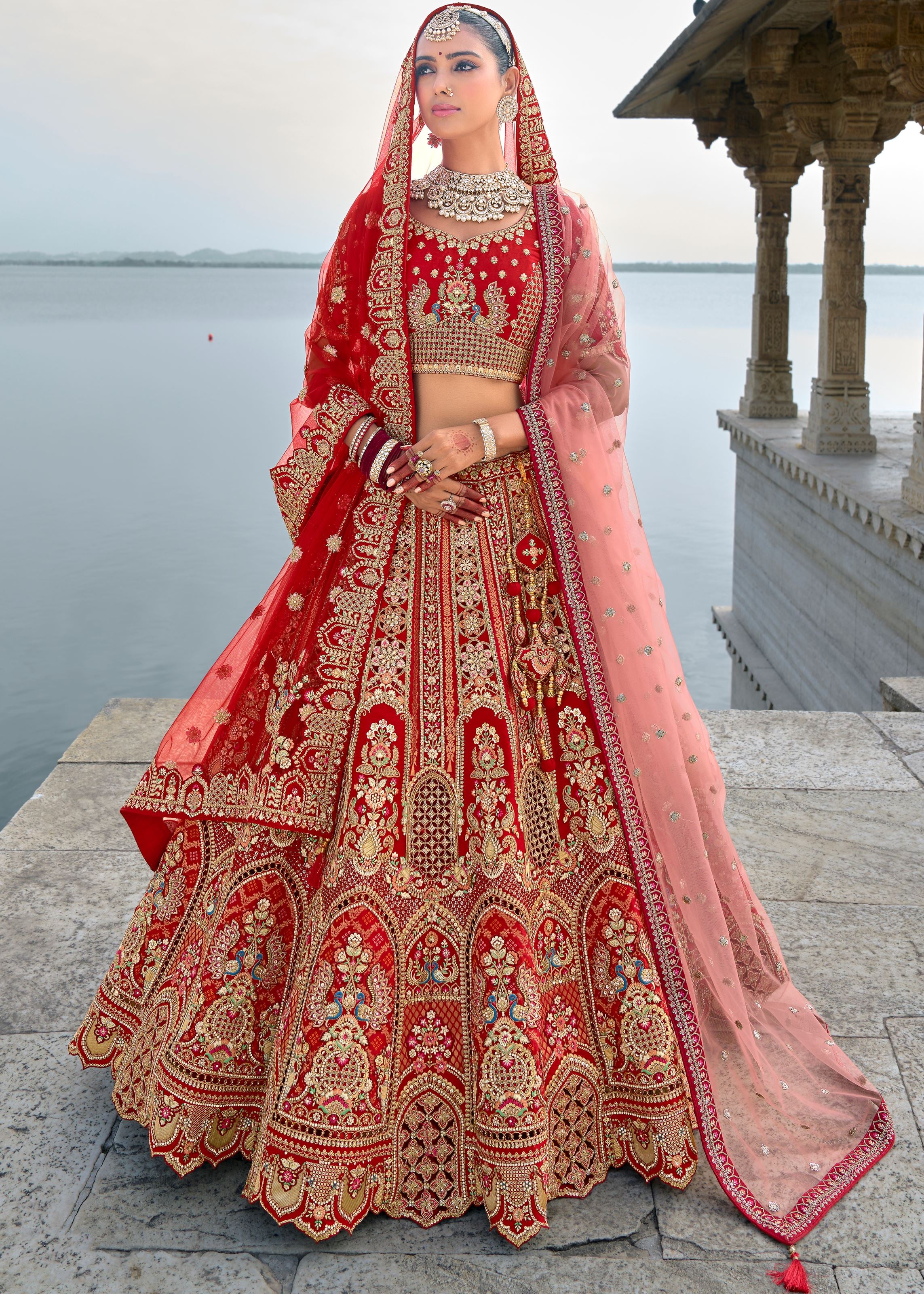 Maroon Lehenga Choli With Heavy Thread Embroidery, Zari With Sequins Work