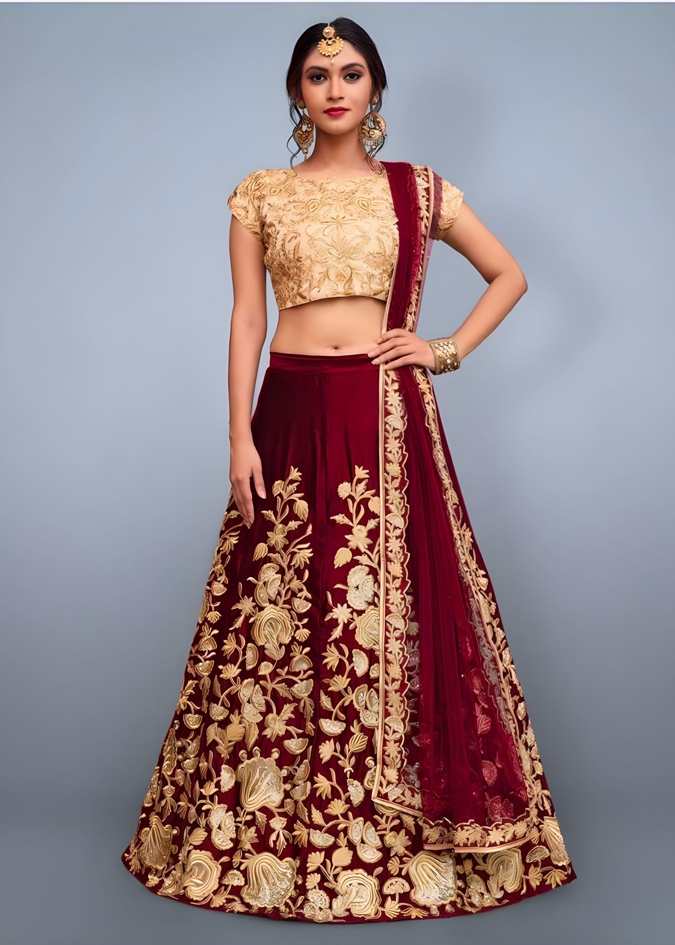 Maroon Lehenga Choli With Thread and Embroidery Work