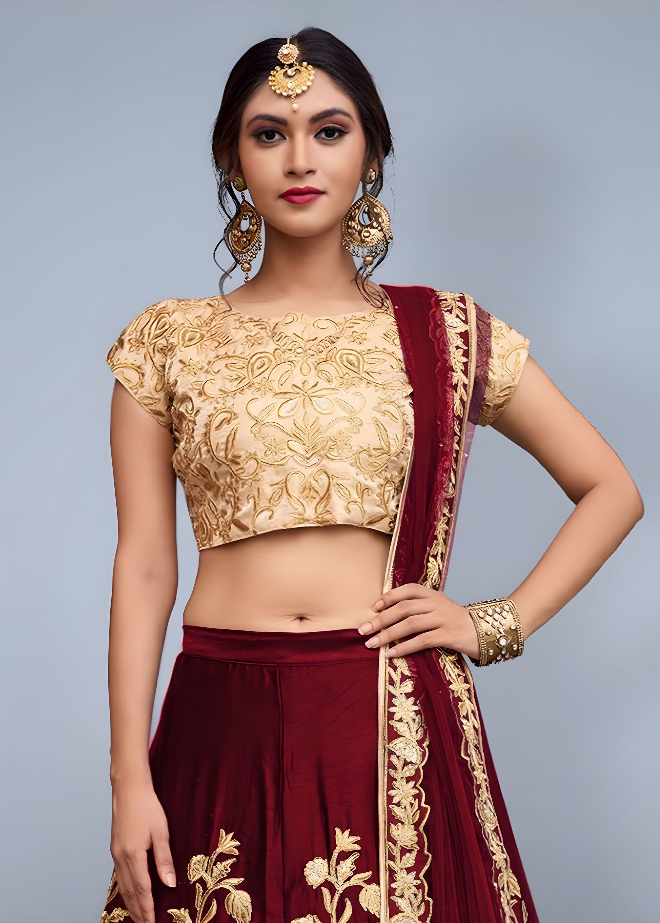 Maroon Lehenga Choli With Thread and Embroidery Work