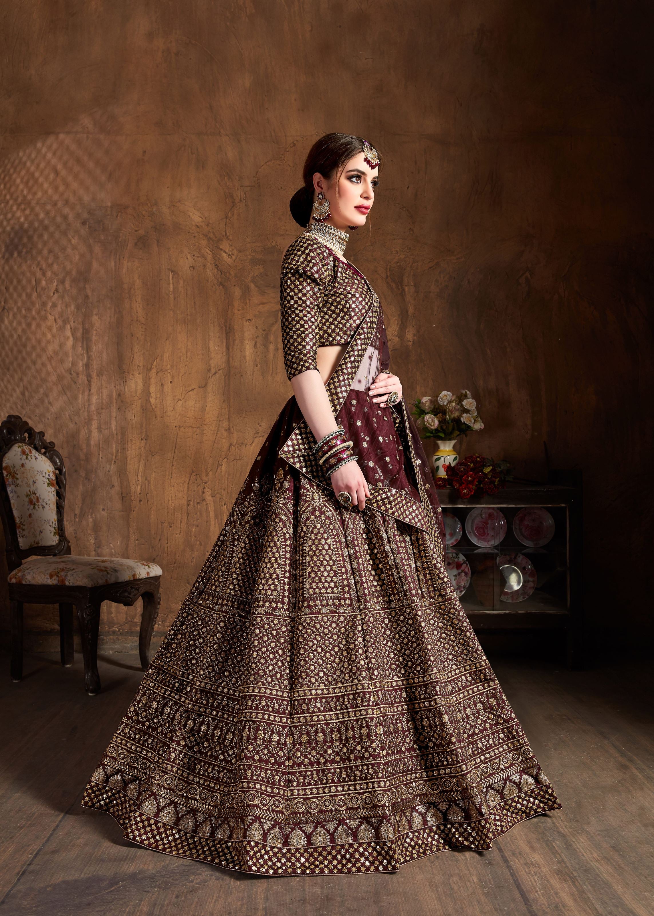 Maroon Lehenga Choli With Zari And Glitter Sequins Embroidery