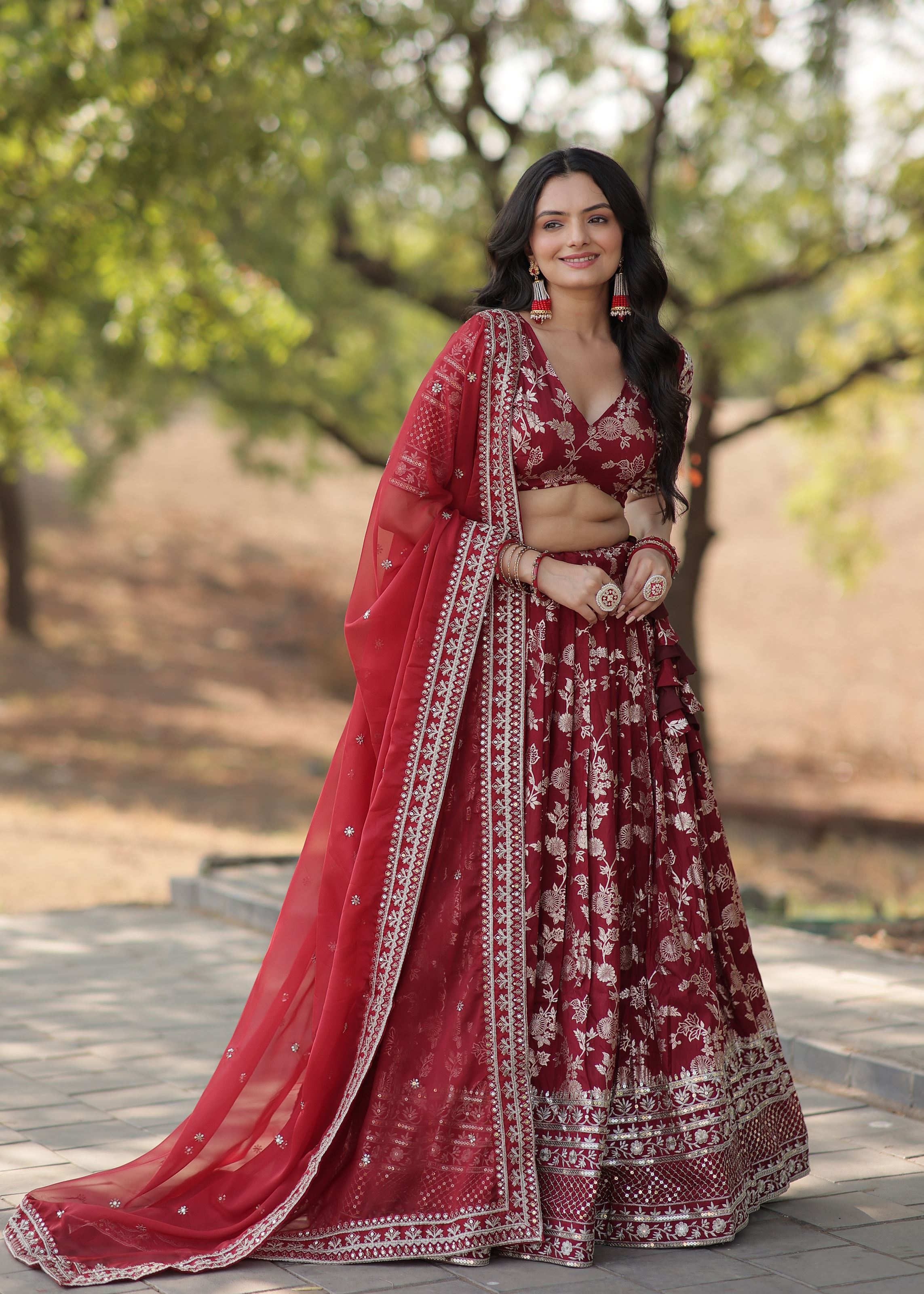Maroon Lehenga Choli with Heavy Embroidered Sequins work