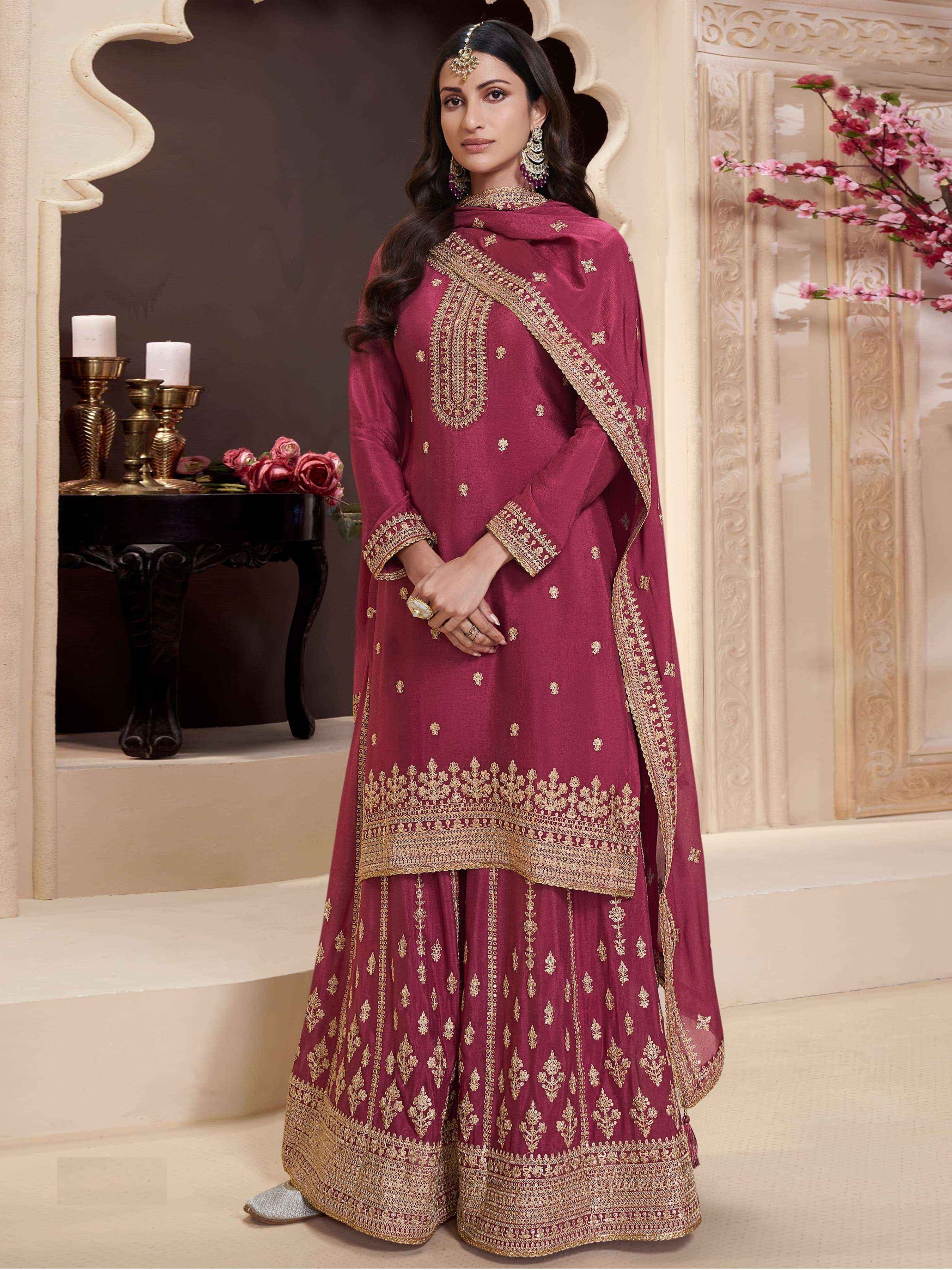 Maroon Palazo Suit With Heavy Embroidery Work