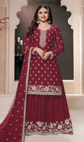 Maroon Palazzo Style Salwar Suit With Heavy Embroidery Work