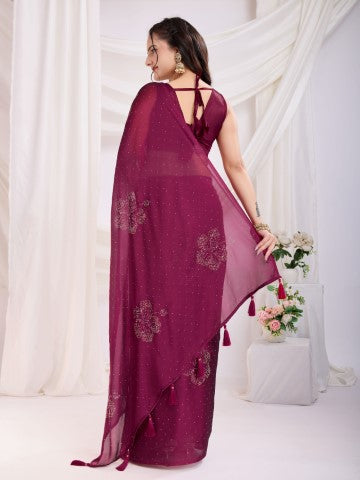 Maroon Rangoli Silk Ready To Wear Saree With Swarovski Work