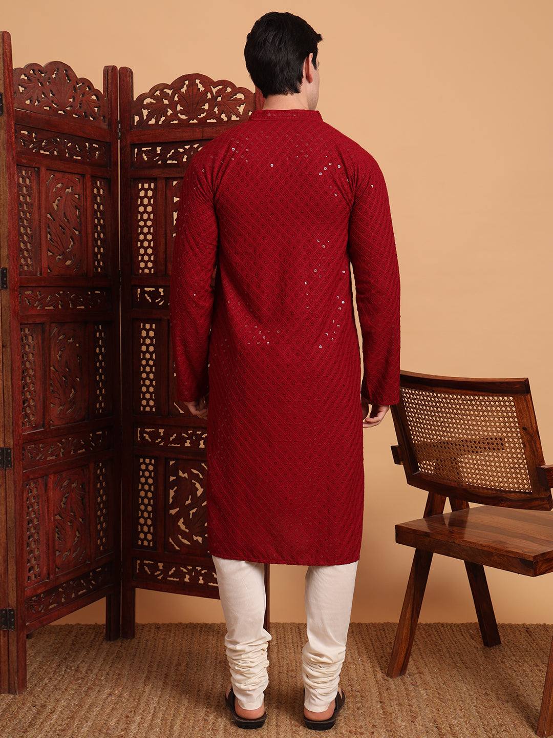 Maroon Rayon Chikankari Embroidered Traditional Kurta Pajama