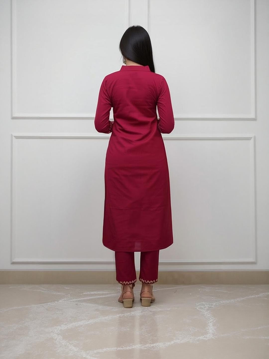 Maroon Rayon Kurta Pant with Heavy Thread Embroidery Work