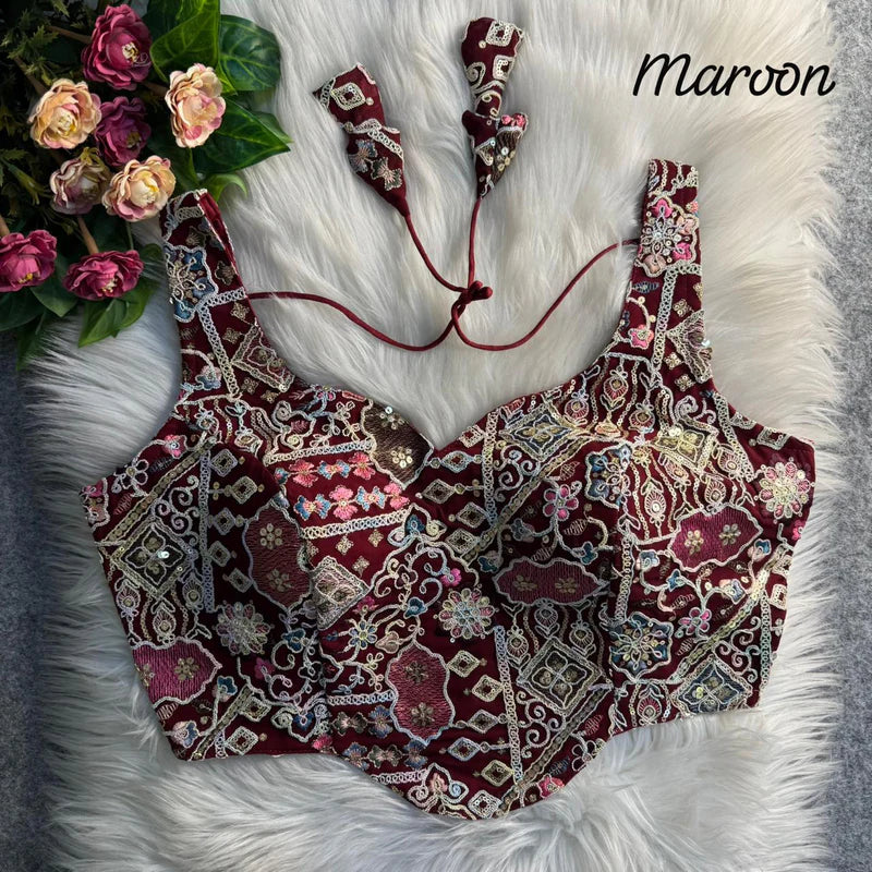 Maroon Royale Luxe Corset Sequins Embroidered Blouse  Fox Georgette Partywear