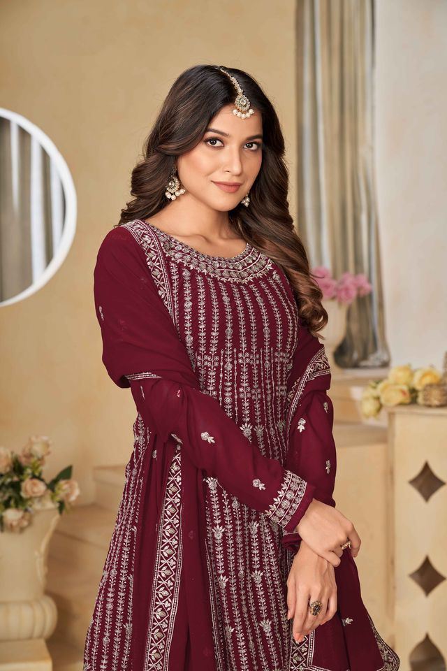 Maroon Salwar Kameez With Sequance Work
