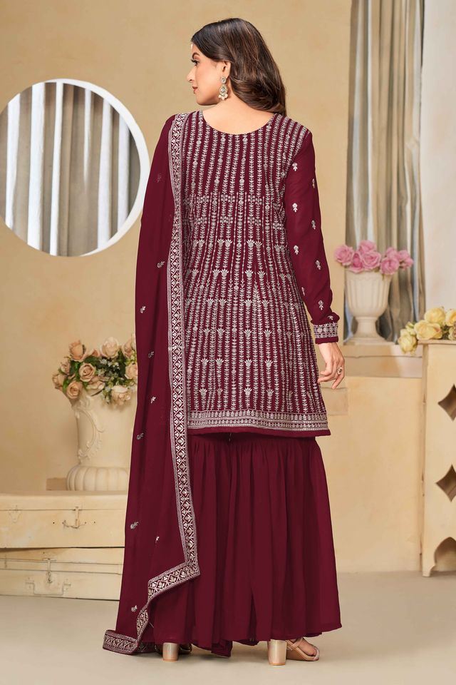 Maroon Salwar Kameez With Sequance Work
