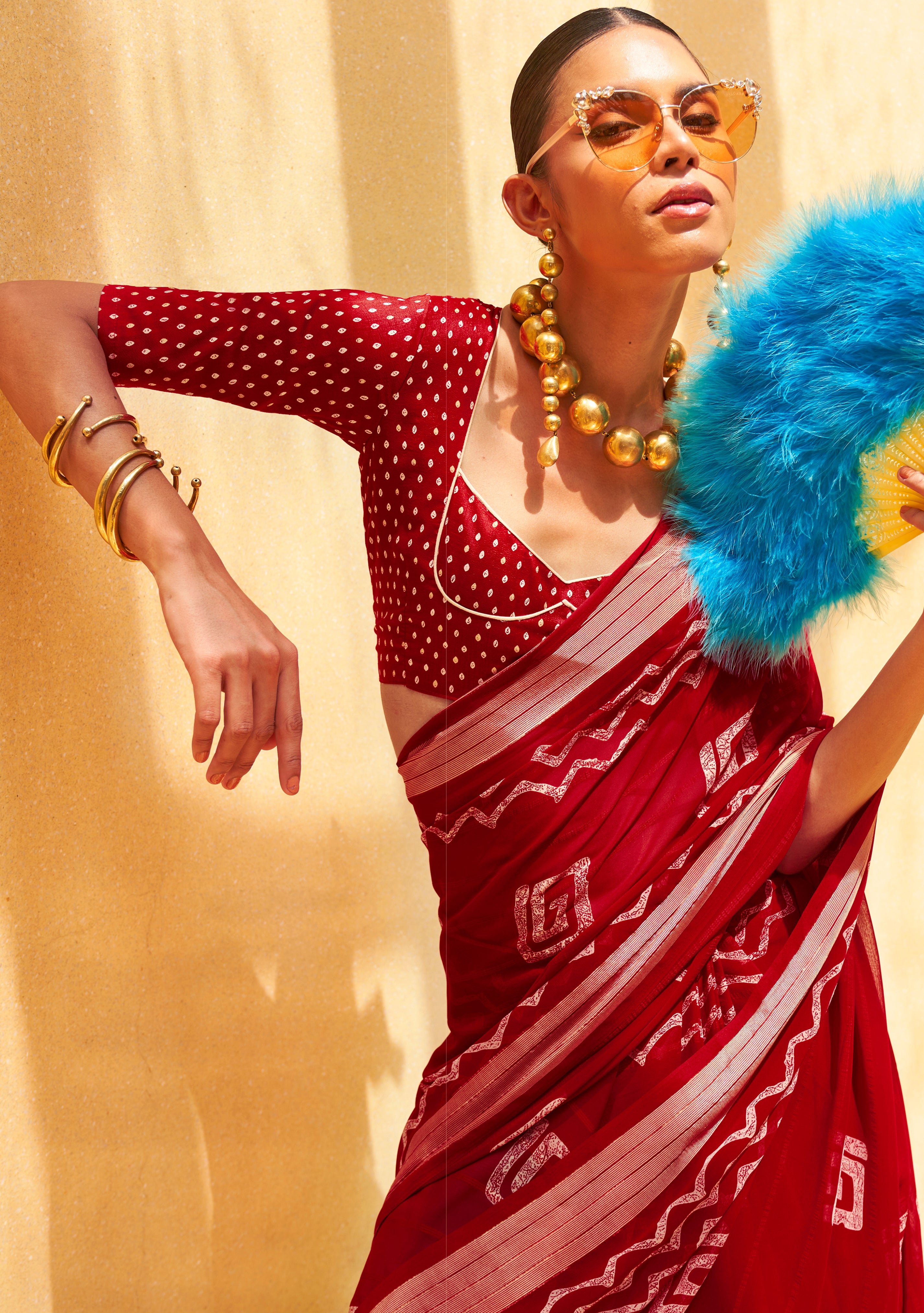 Maroon Saree With Printed Work