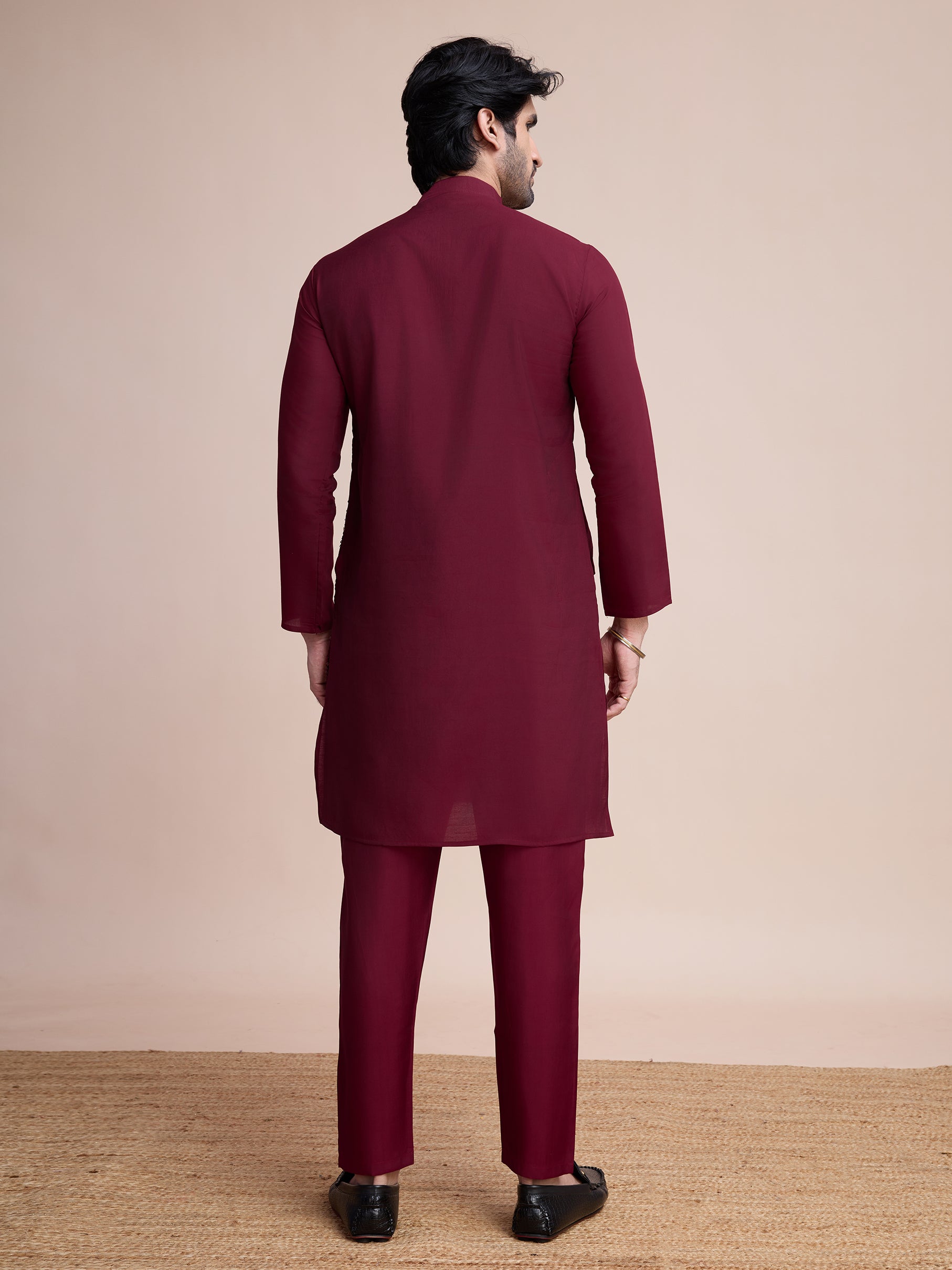 Maroon Sequins Embroidered Ethnic Kurta – Classic Festive Attire