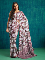 Maroon Silk Crepe Designer Printed Ready To Wear Saree