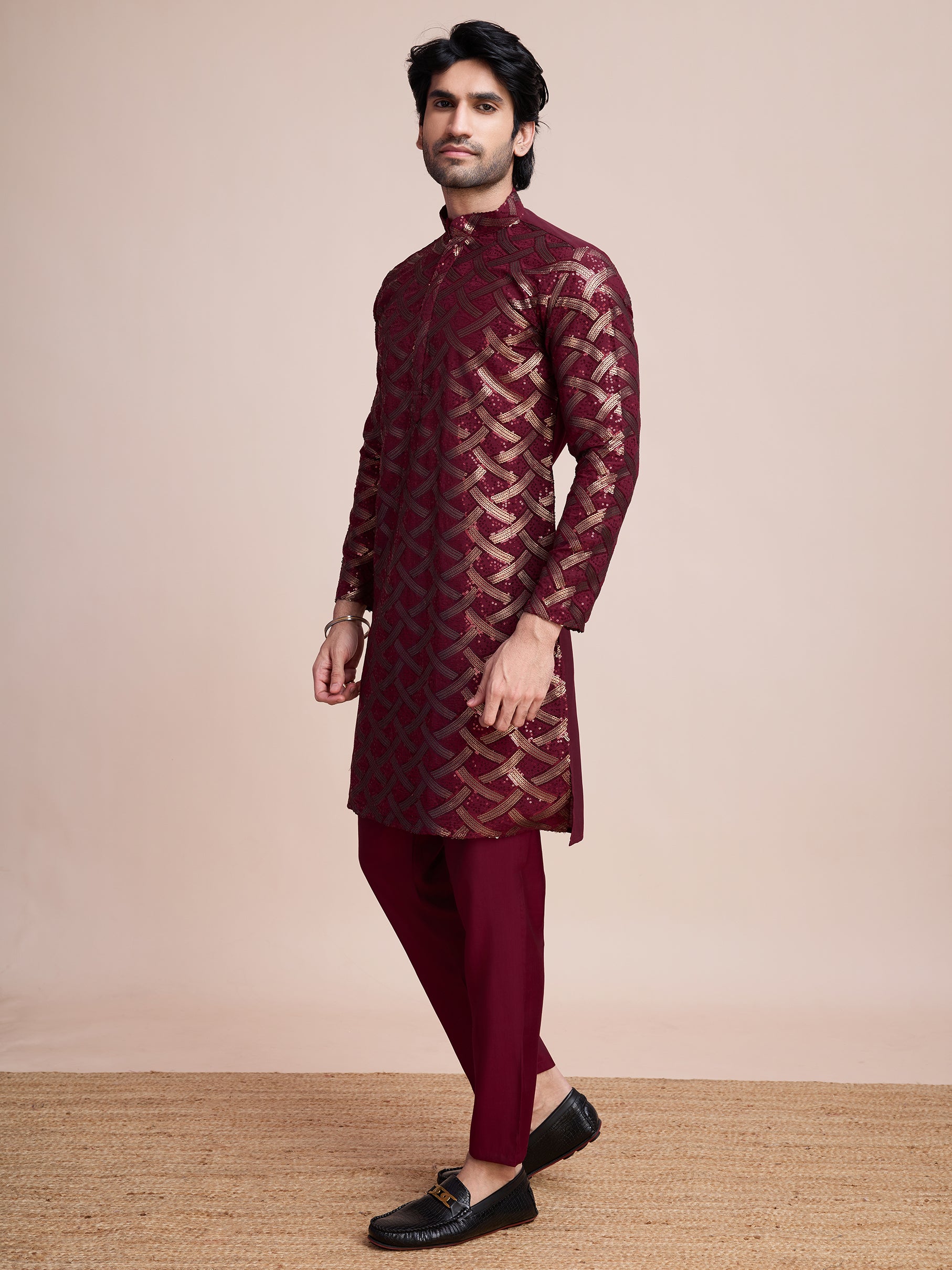 Maroon Silk Heavy Embroidered Kurta – Rich and Traditional