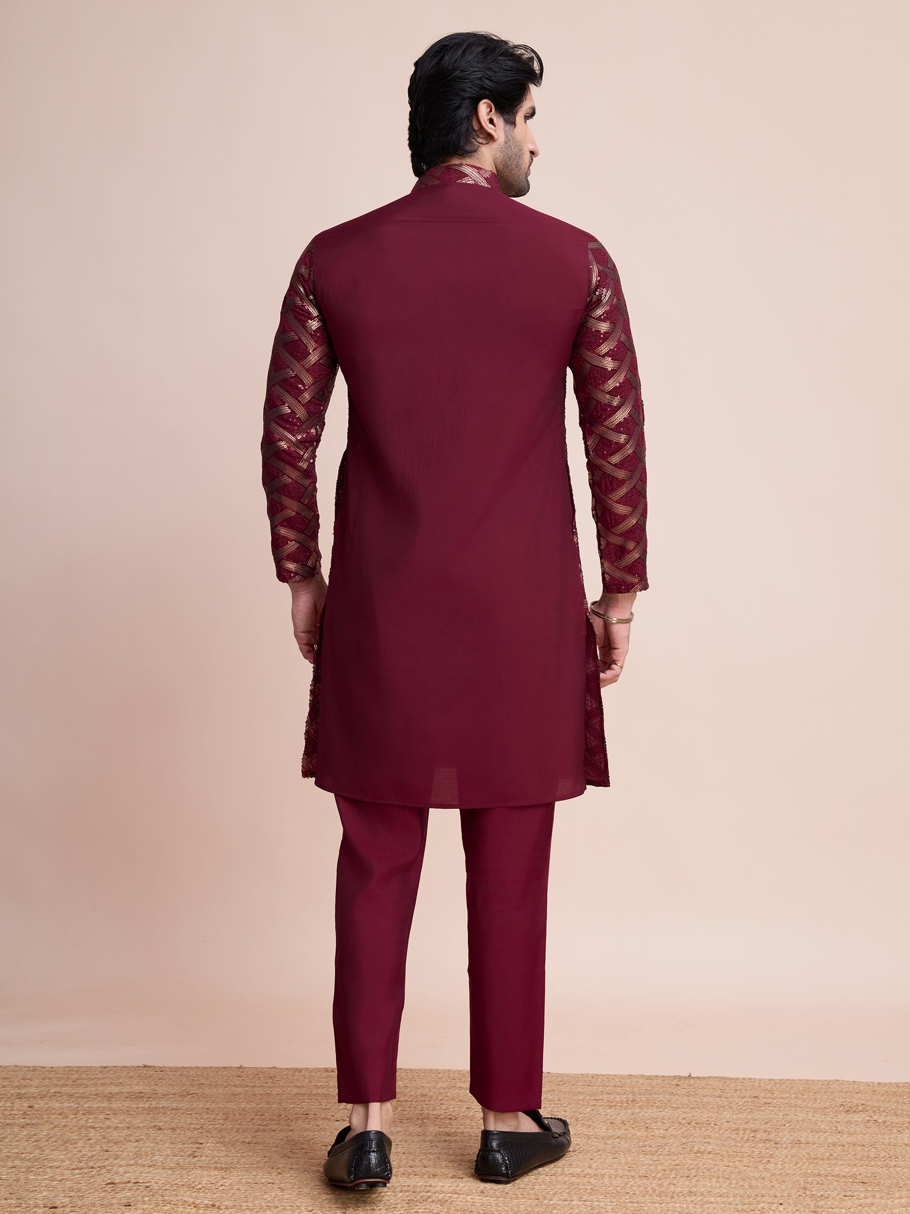 Maroon Silk Heavy Embroidered Kurta – Rich and Traditional