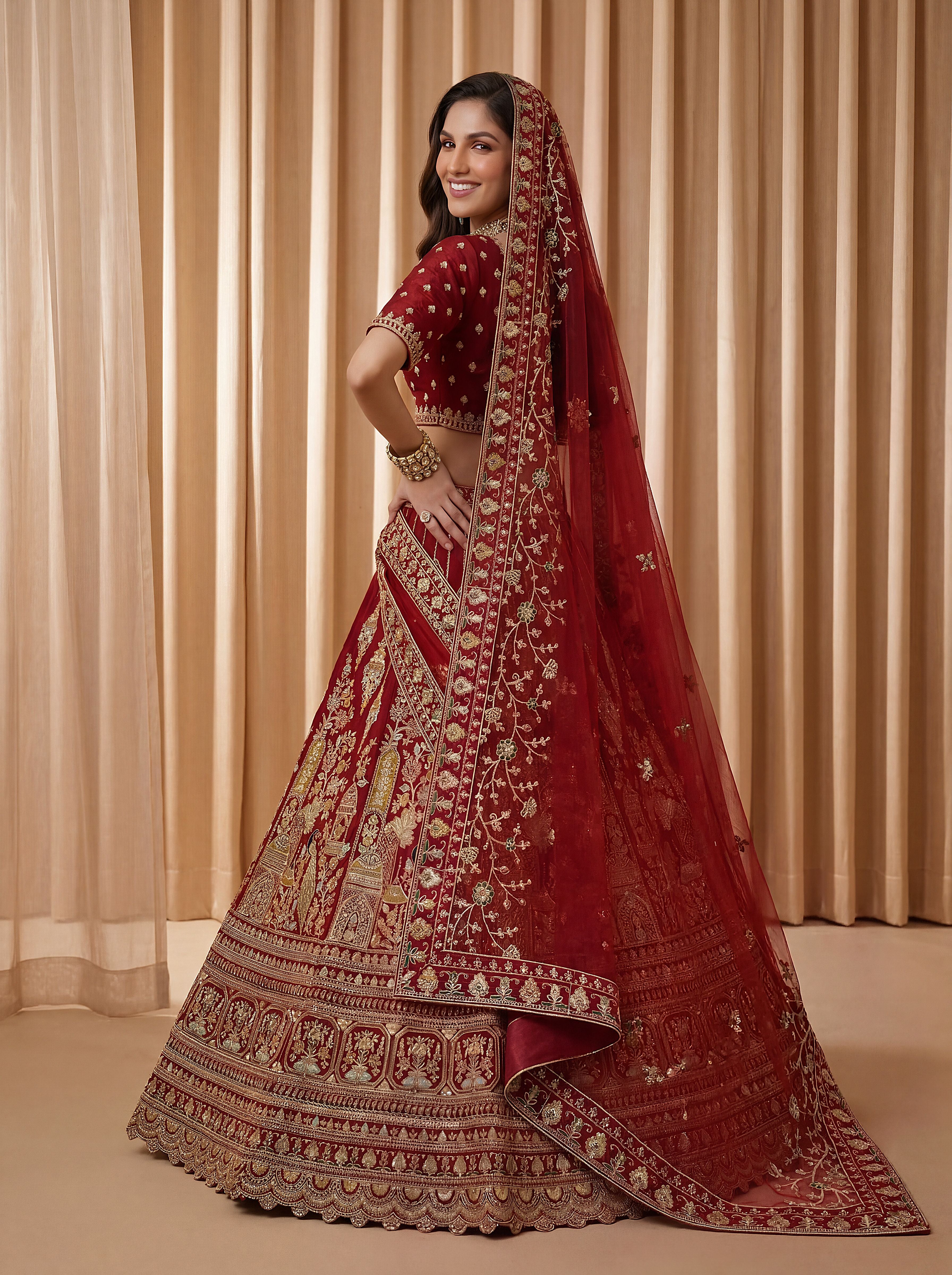 Maroon Silk Lehenga Choli With Fancy Embroidered, Dori Embroidered, Multi Thread work, Sequinned With Diamond studded