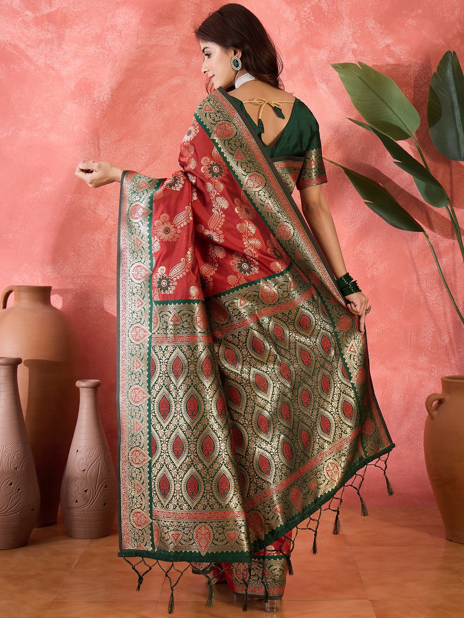 Maroon Silk Woven Designer Partywear Ethnic Silk Saree