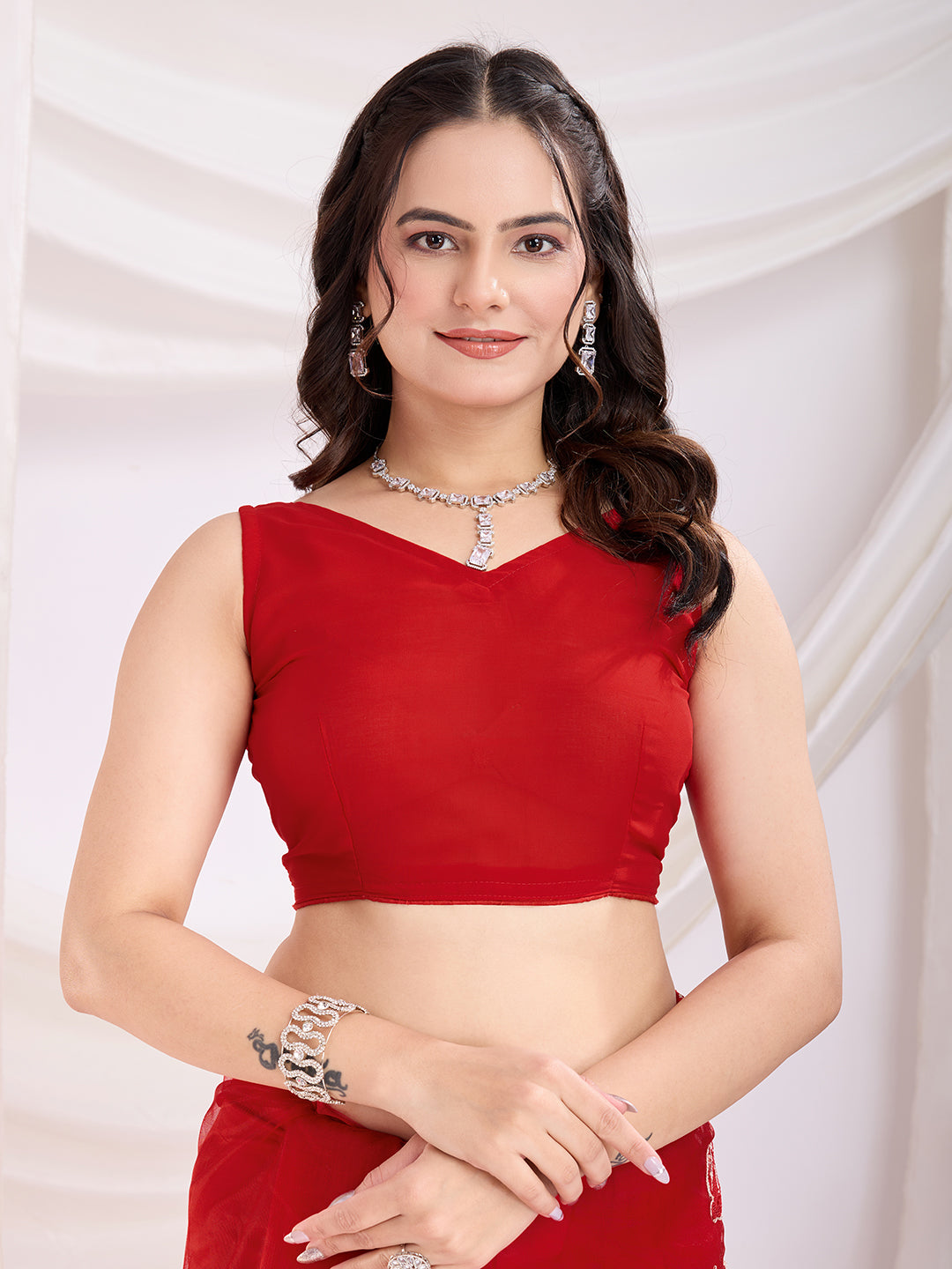 Maroon Soft Net Designer Thread Embroidery Work Girlie Partywear Saree