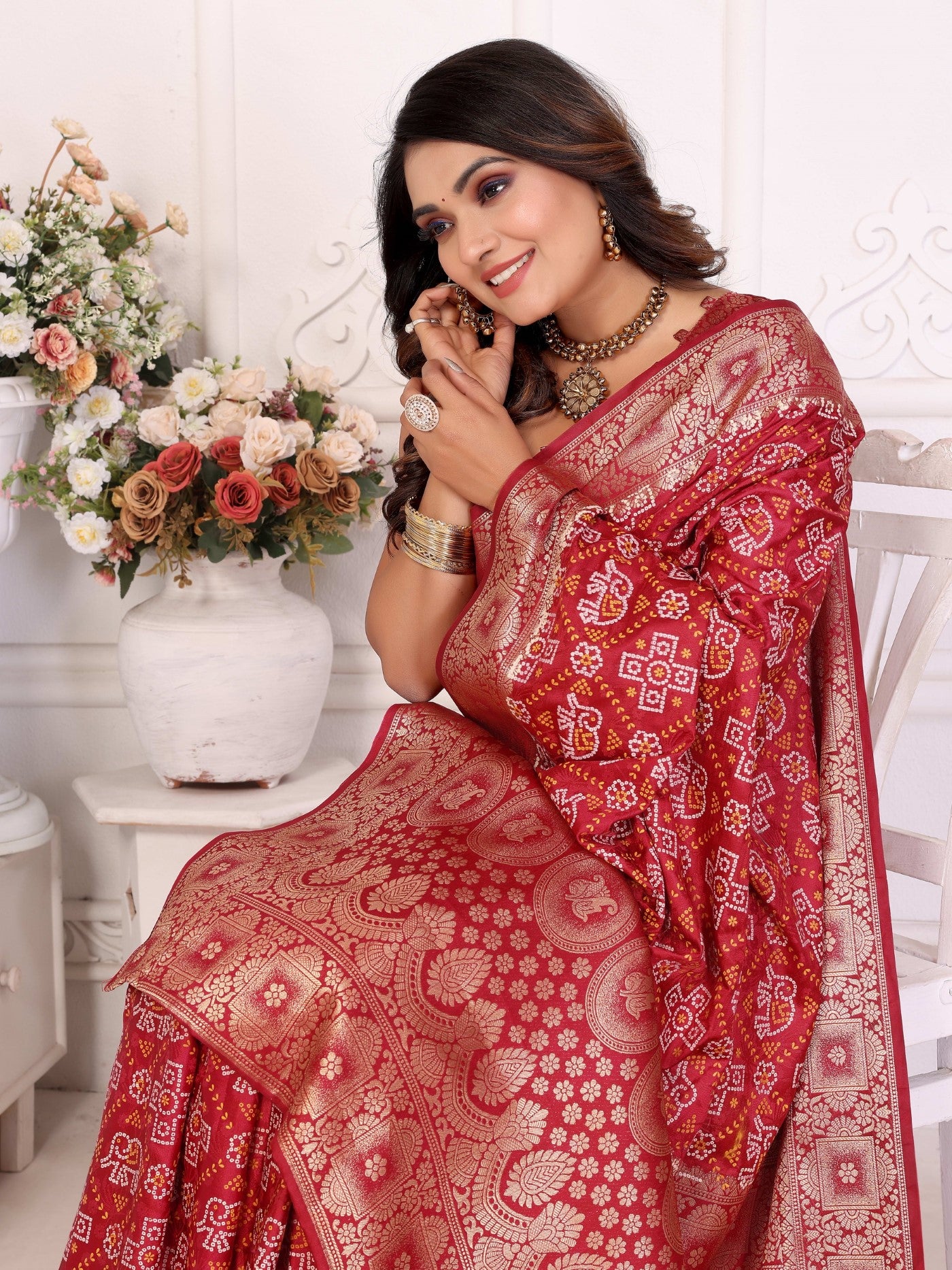 Maroon Soft Satin Silk Saree With Classic Allover Zari Weaving