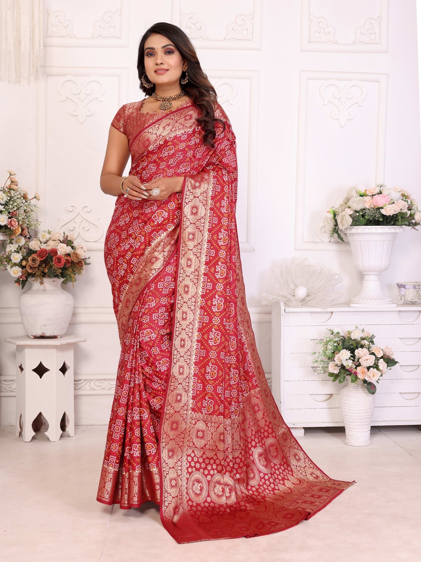 Maroon Soft Satin Silk Saree With Classic Allover Zari Weaving
