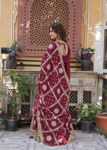 Maroon  Star Georgette  Suit With Embroidery Zari Sequins-work