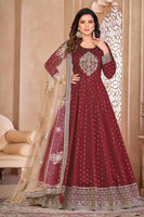 Maroon Taffeta Butti Heavy Thread Embroidery Sequins Work  Anarkali Suits