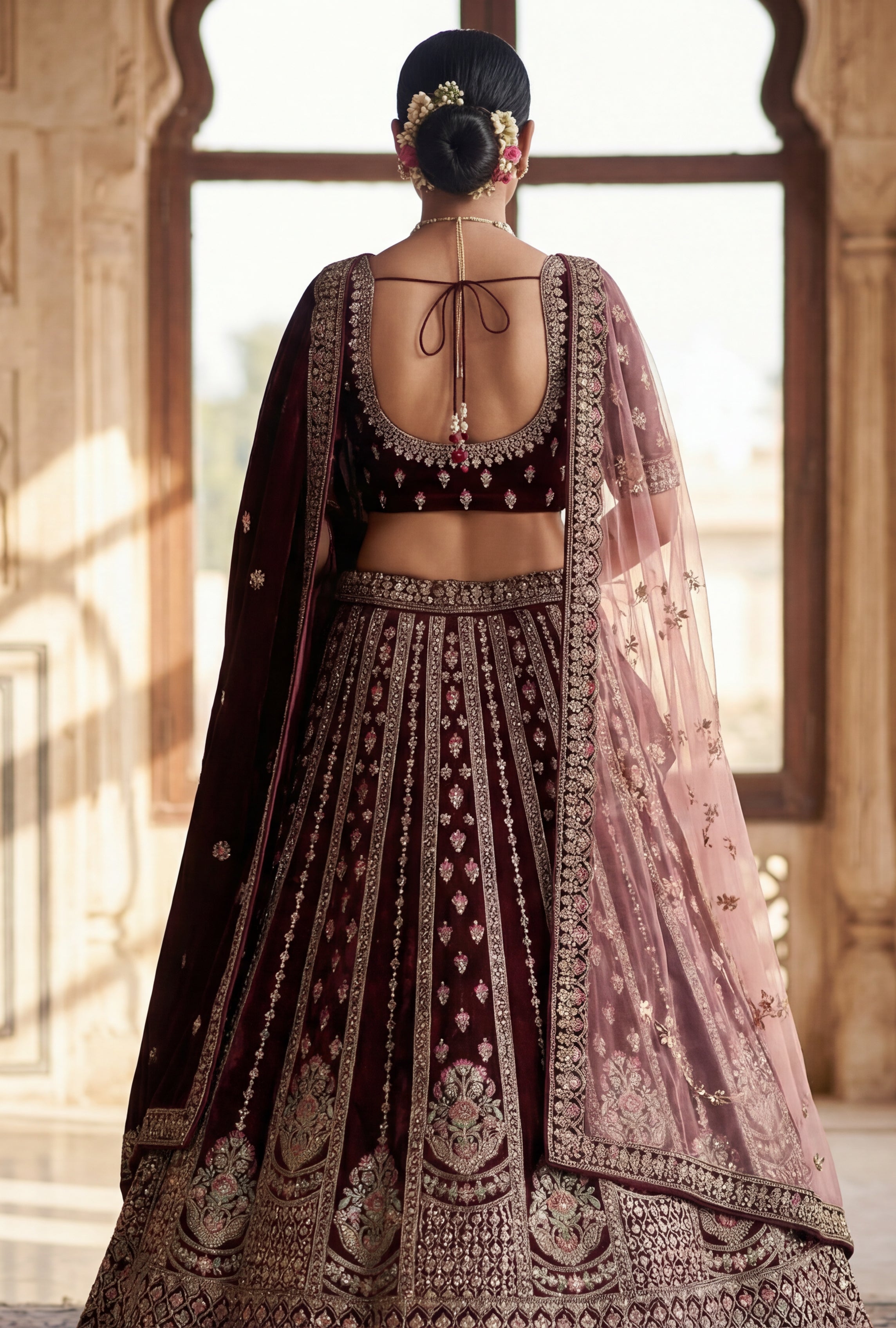Maroon Velvet Lehenga Choli With Heavy Embroidery With Sequins Work