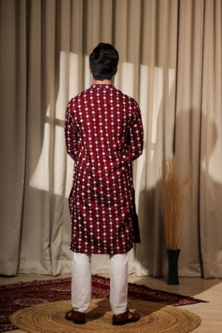 Maroon Viscose Designer Embroidered Ethnic Ceremonial Kurta Pajama