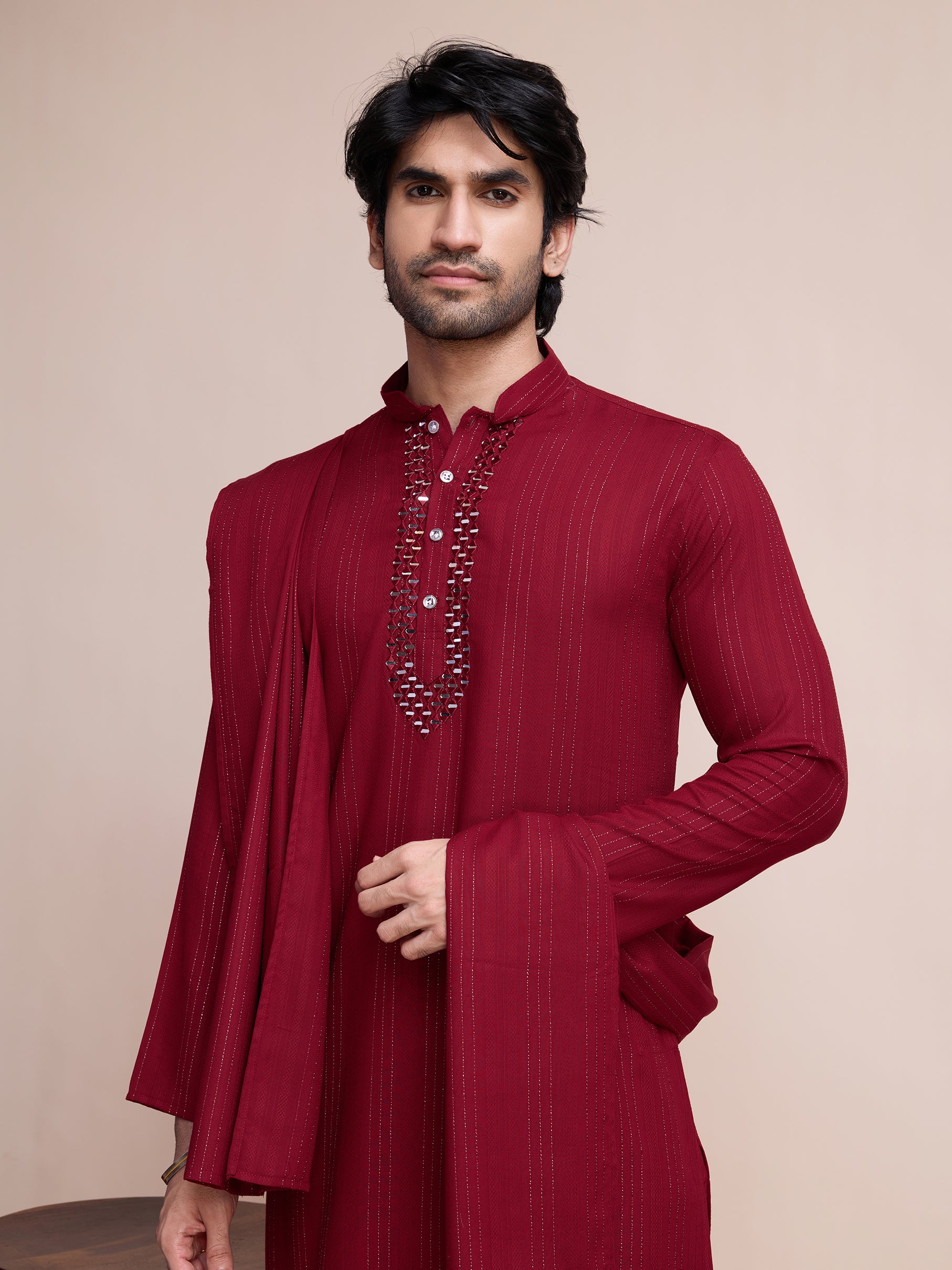 Maroon Viscose Kurta Payjama with Jacket – Perfect for Indian Celebrations