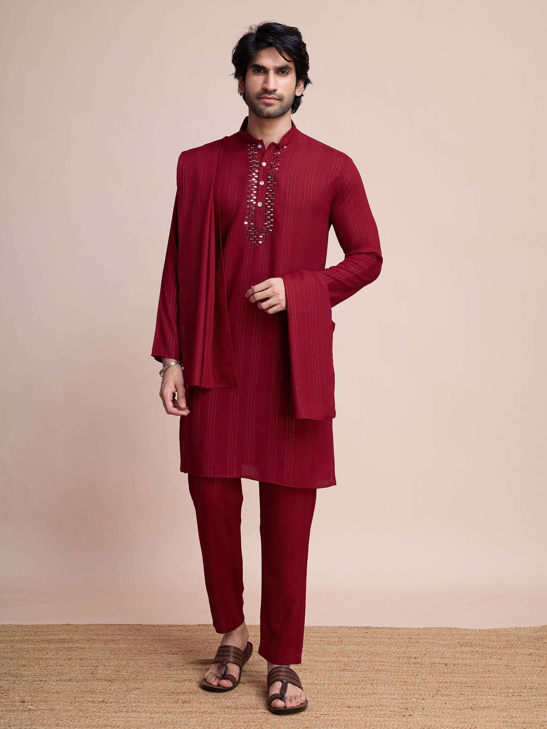 Maroon Viscose Kurta Payjama with Jacket – Perfect for Indian Celebrations