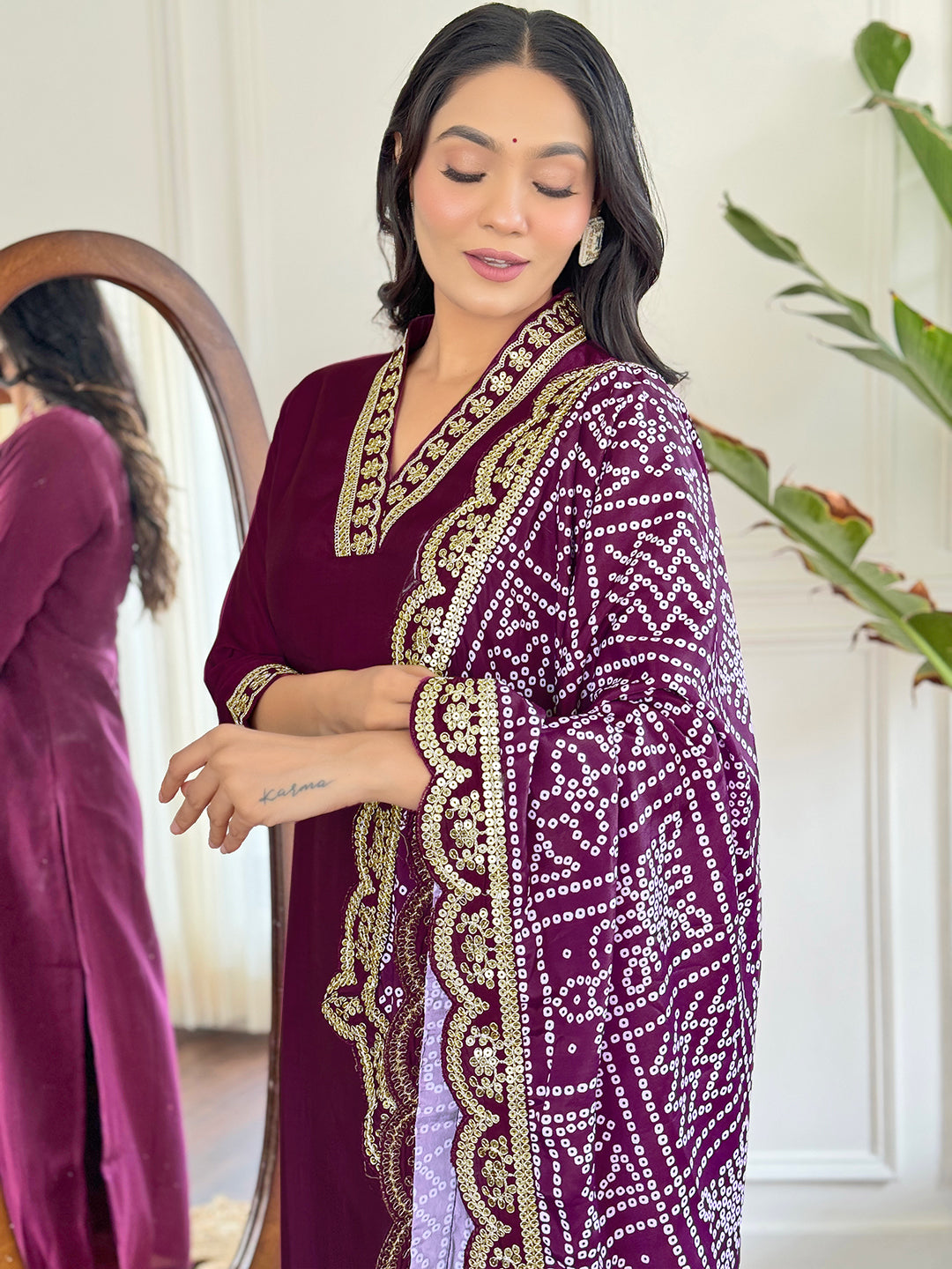 Maroon Viscose Silk Elegant Kurta Pant Set With Embroidery Work