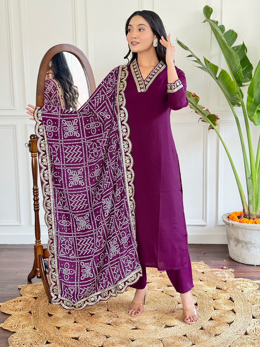 Maroon Viscose Silk Elegant Kurta Pant Set With Embroidery Work