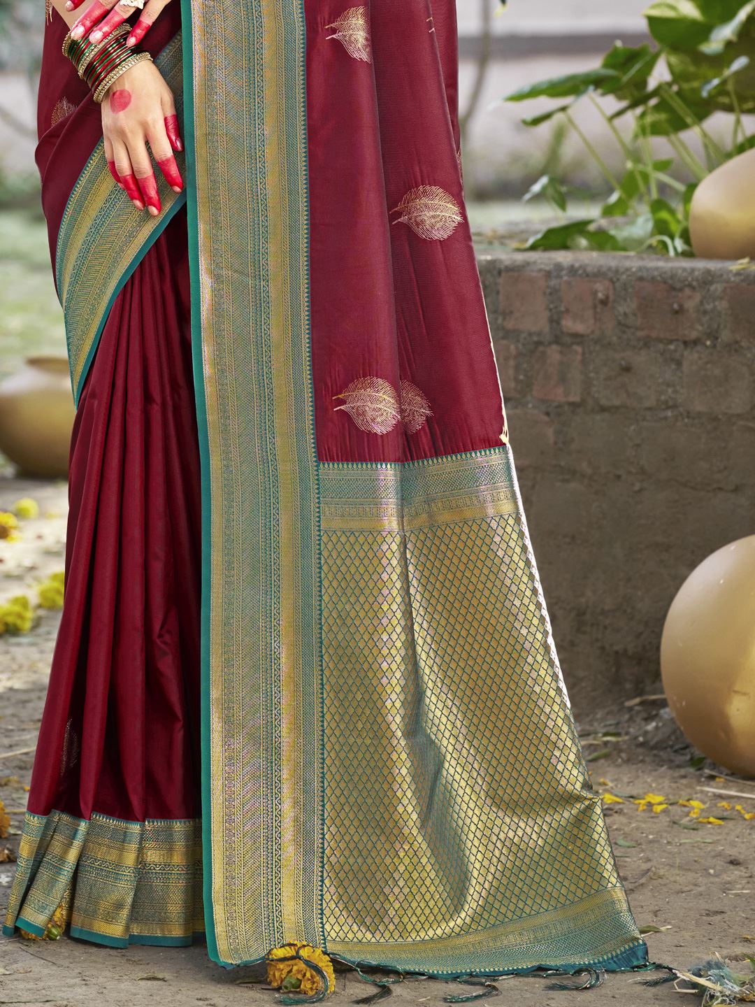 Maroon Woven Work Silk Festive Saree