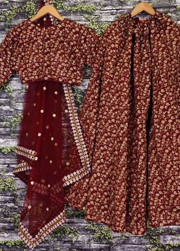 Maroon Zari Embroidered Silk Bridal Lehenga Choli