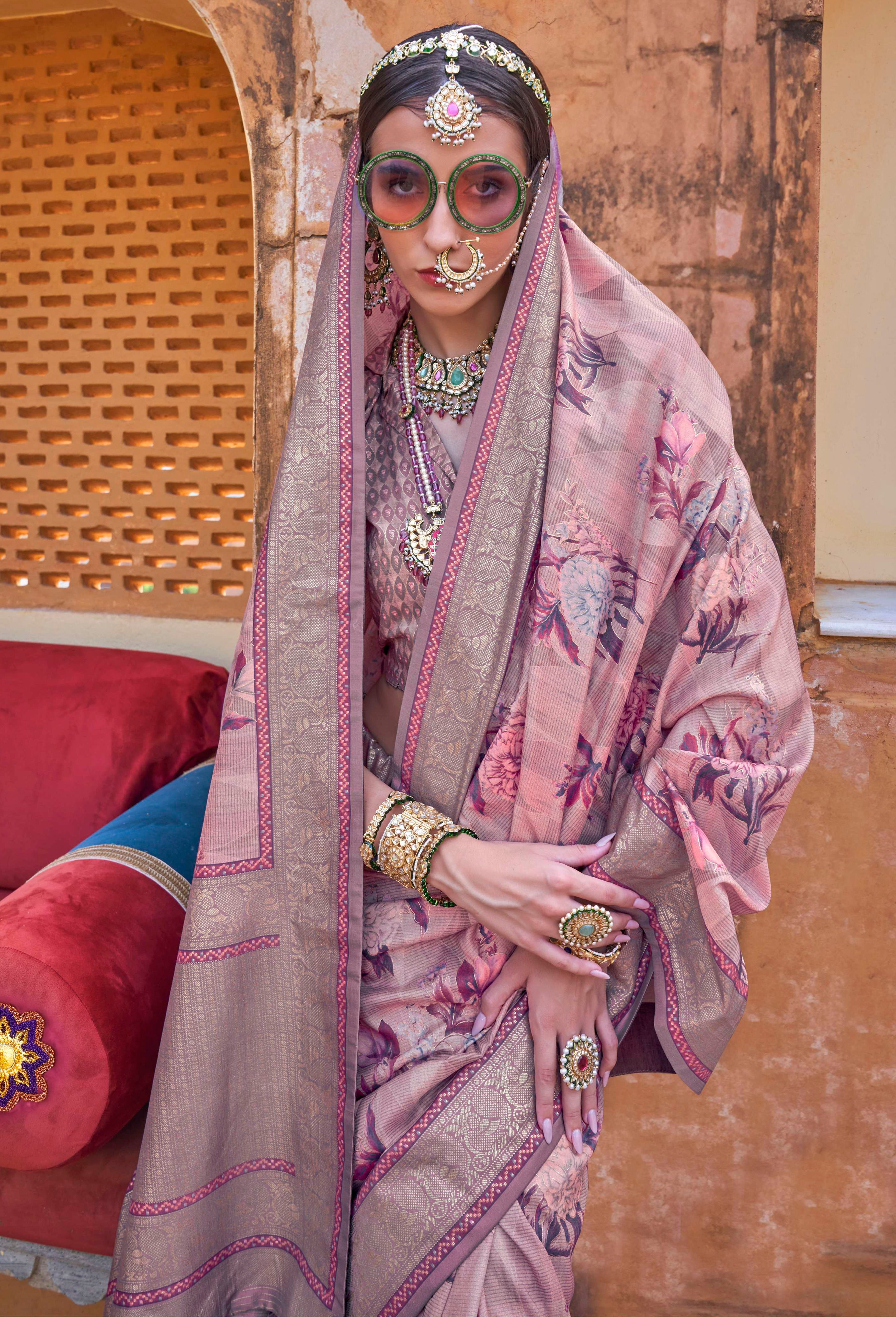 Mauve Color Pv Silk Saree With  Smart Floral Print