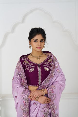 Mauve Color Saree In Zari & Sequin Work On Luxurious Fendi Fabric