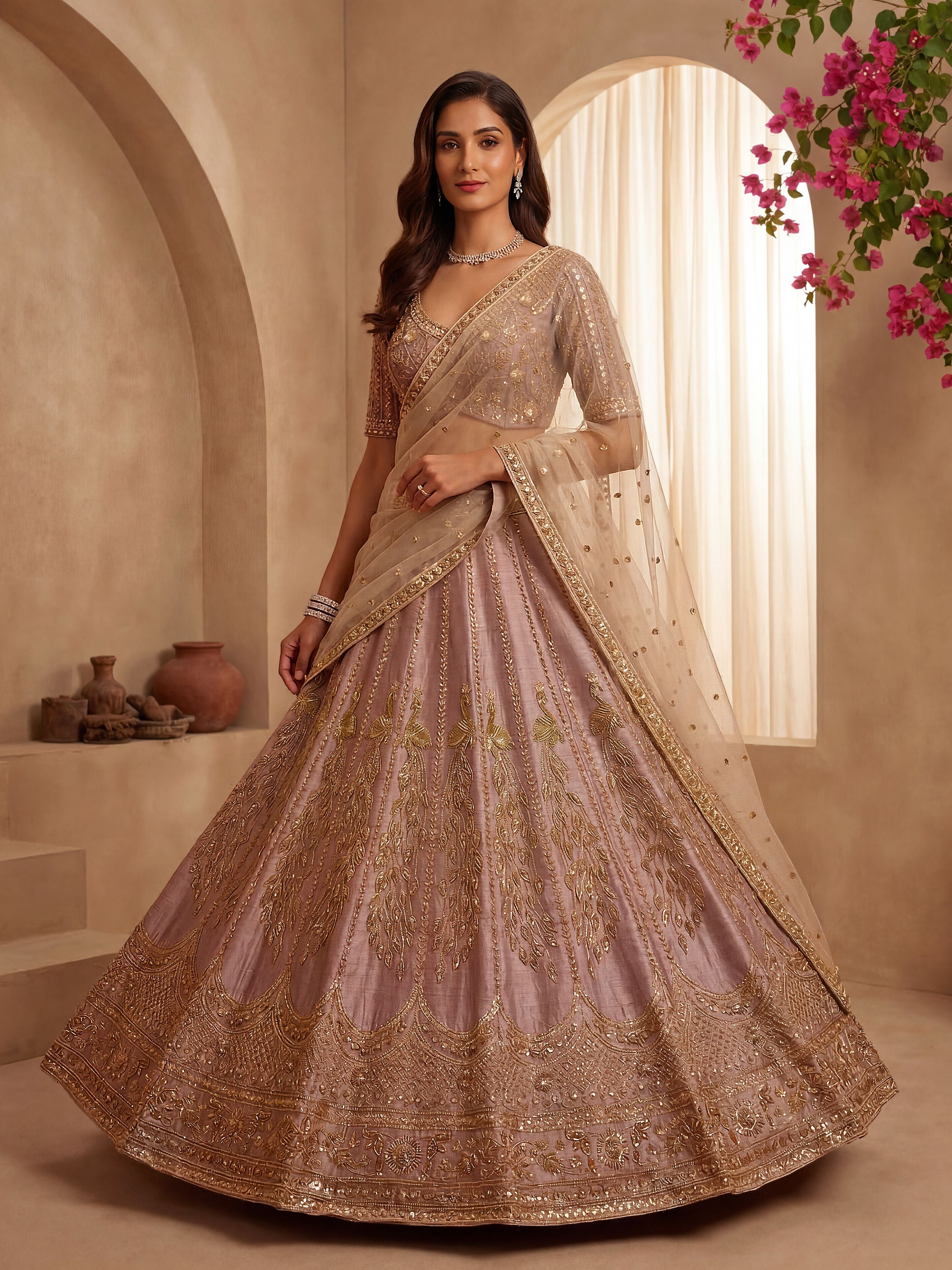 Mauve Gadhwal Silk Lehenga Choli With Hand Work With Sequins Heavy Embroidery Work