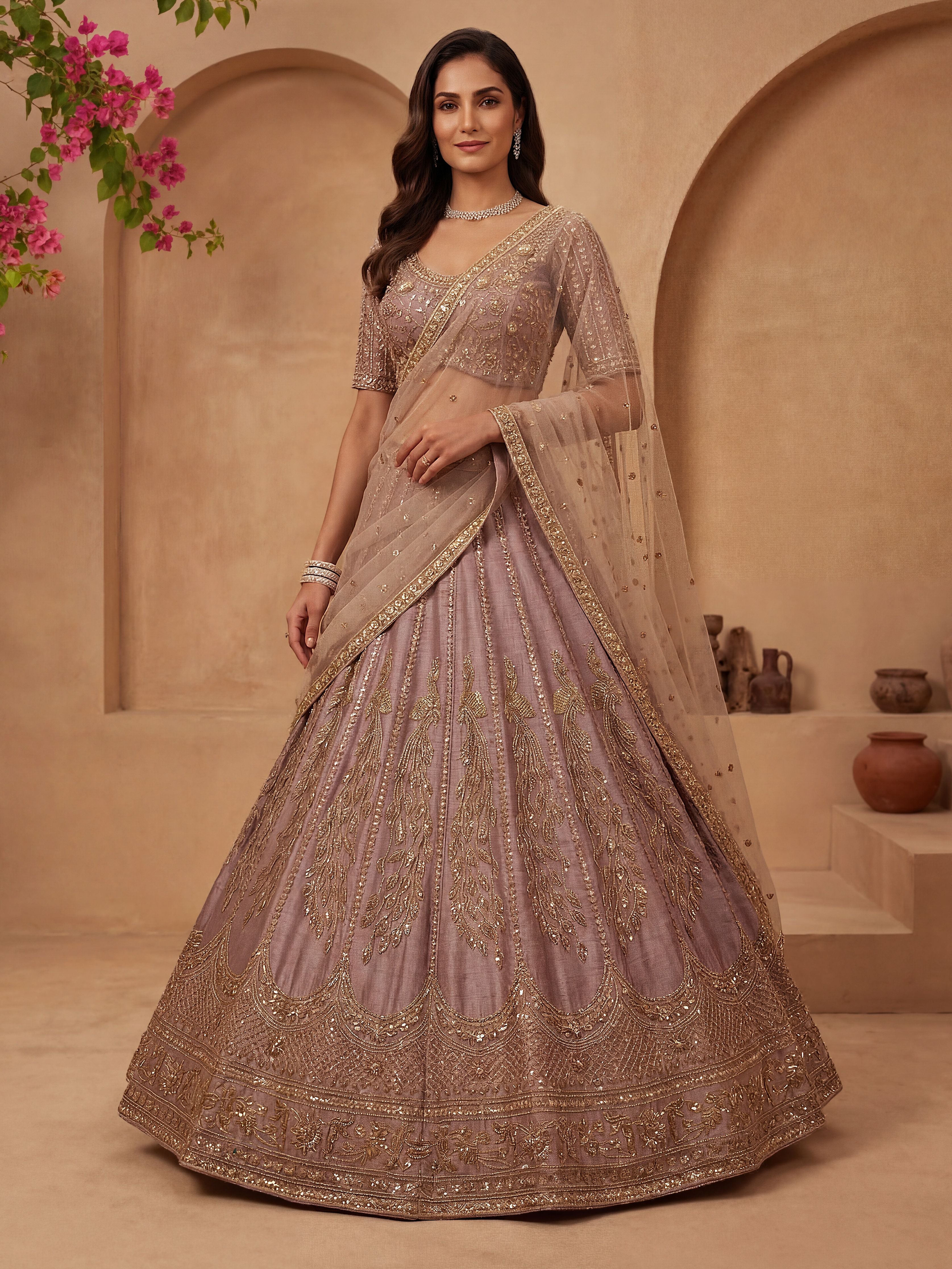 Mauve Gadhwal Silk Lehenga Choli With Hand Work With Sequins Heavy Embroidery Work