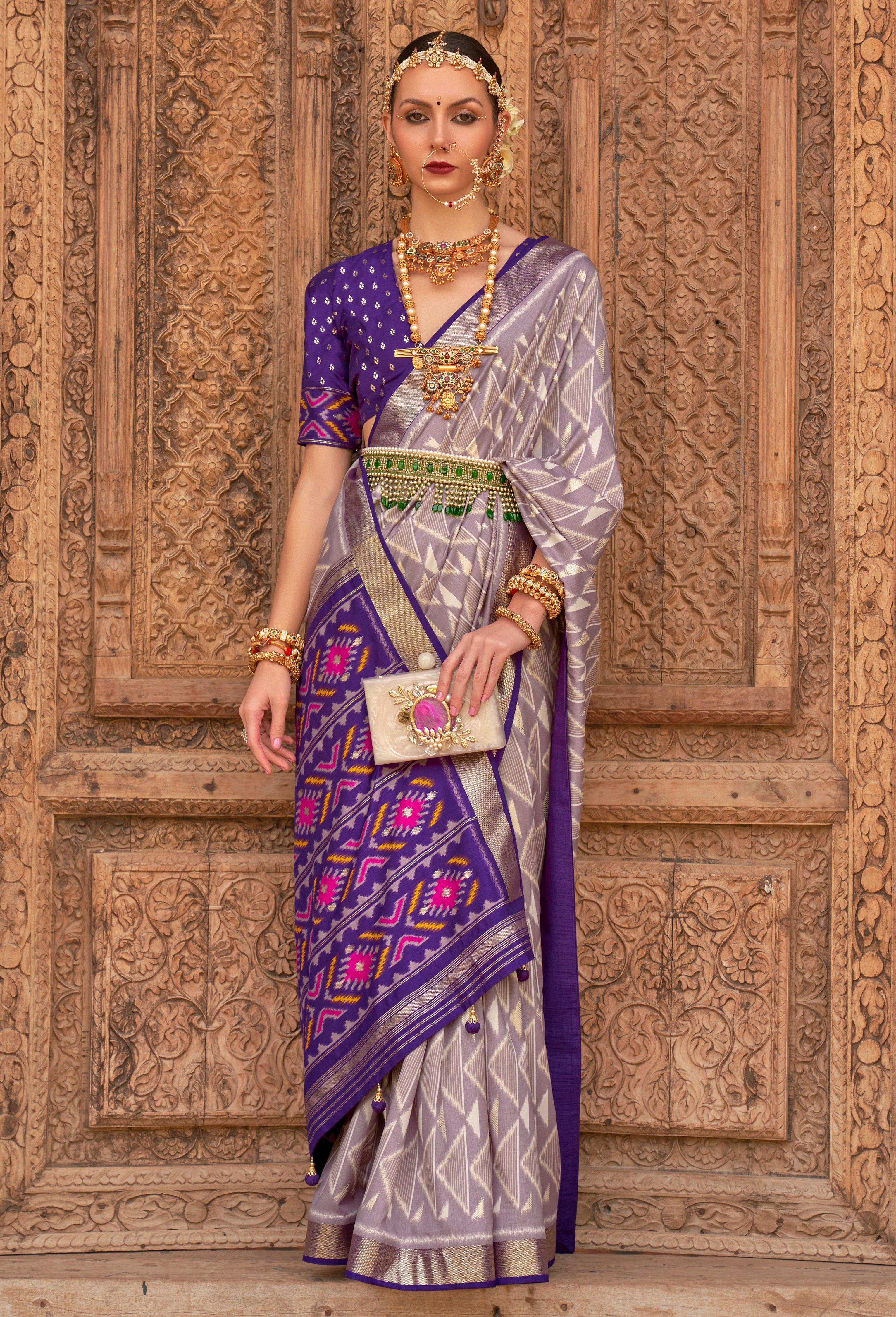 Mauve PV Silk Saree with  Printed
