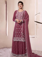 Mauve Palazzo Style Salwar Suit With Heavy Embroidery Work