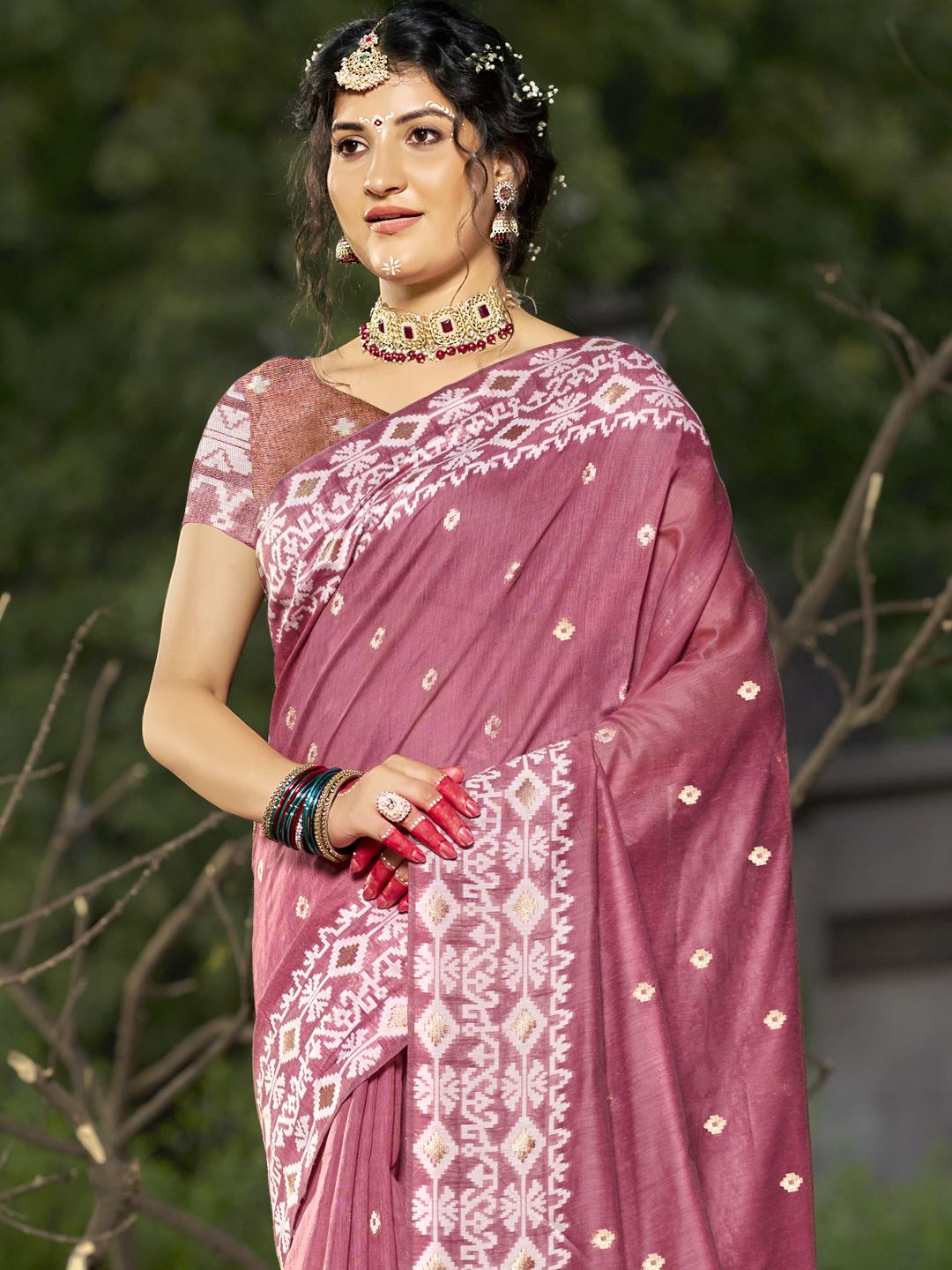 Mauve Pink Blended Linen Cotton Saree