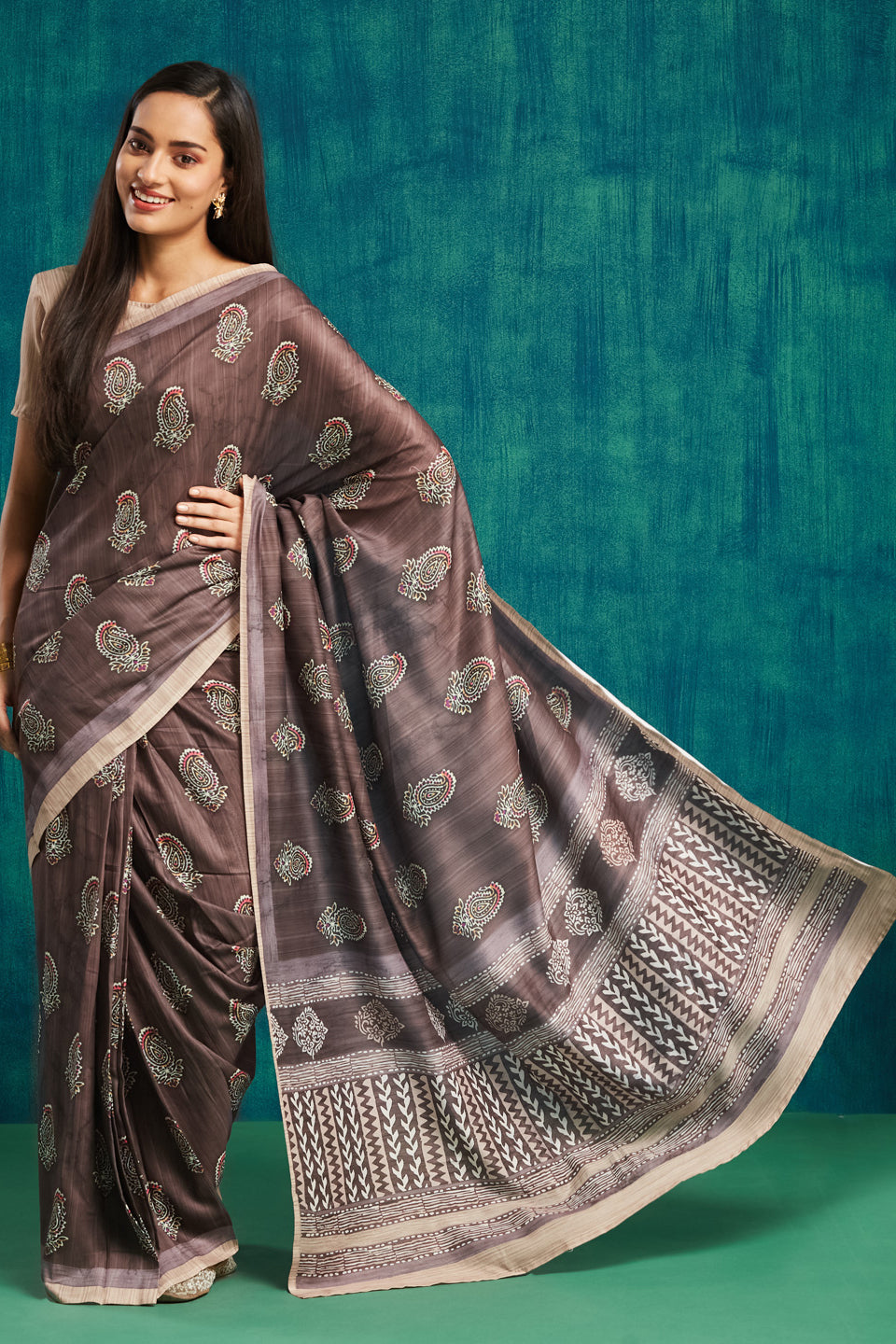 Mauve Pre Stitched Muslin Designer Printed Partywear Saree