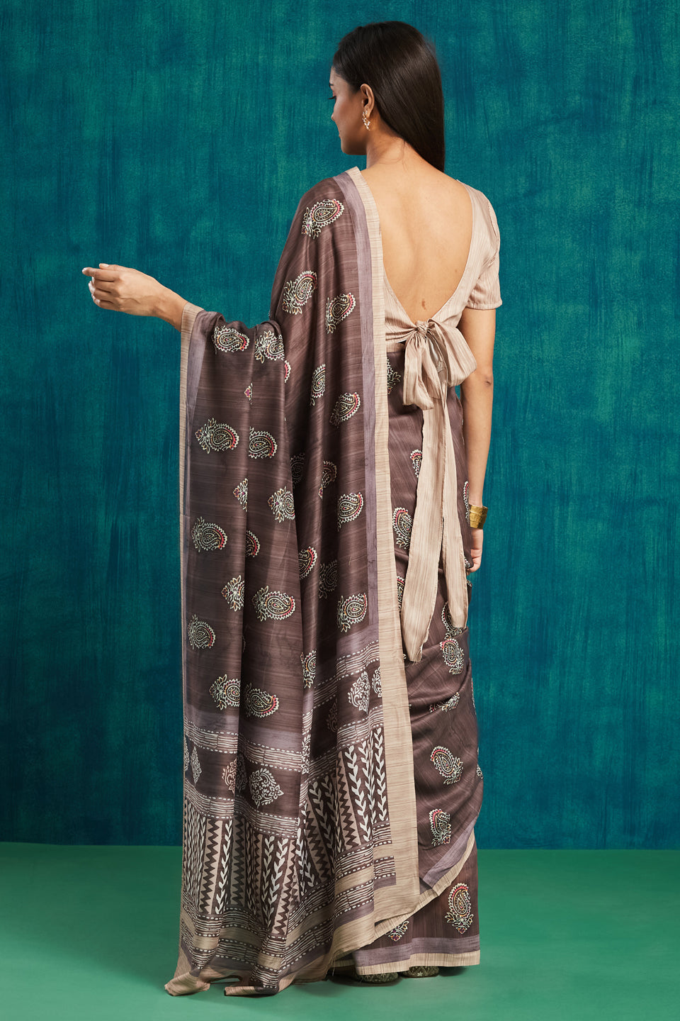Mauve Pre Stitched Muslin Designer Printed Partywear Saree