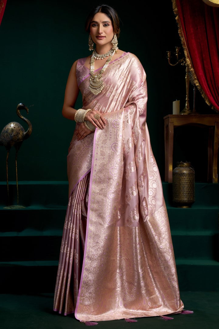 Mauve Satin Silk Saree with Premium Fancy Pom Pom Work
