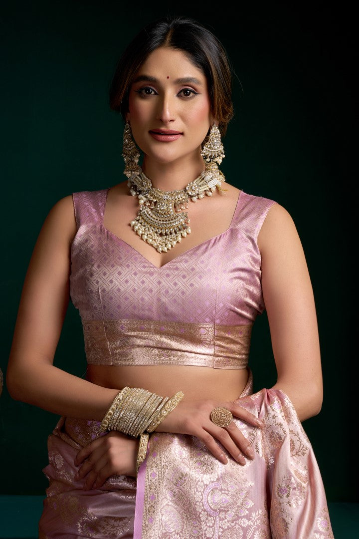 Mauve Satin Silk Saree with Premium Fancy Pom Pom Work