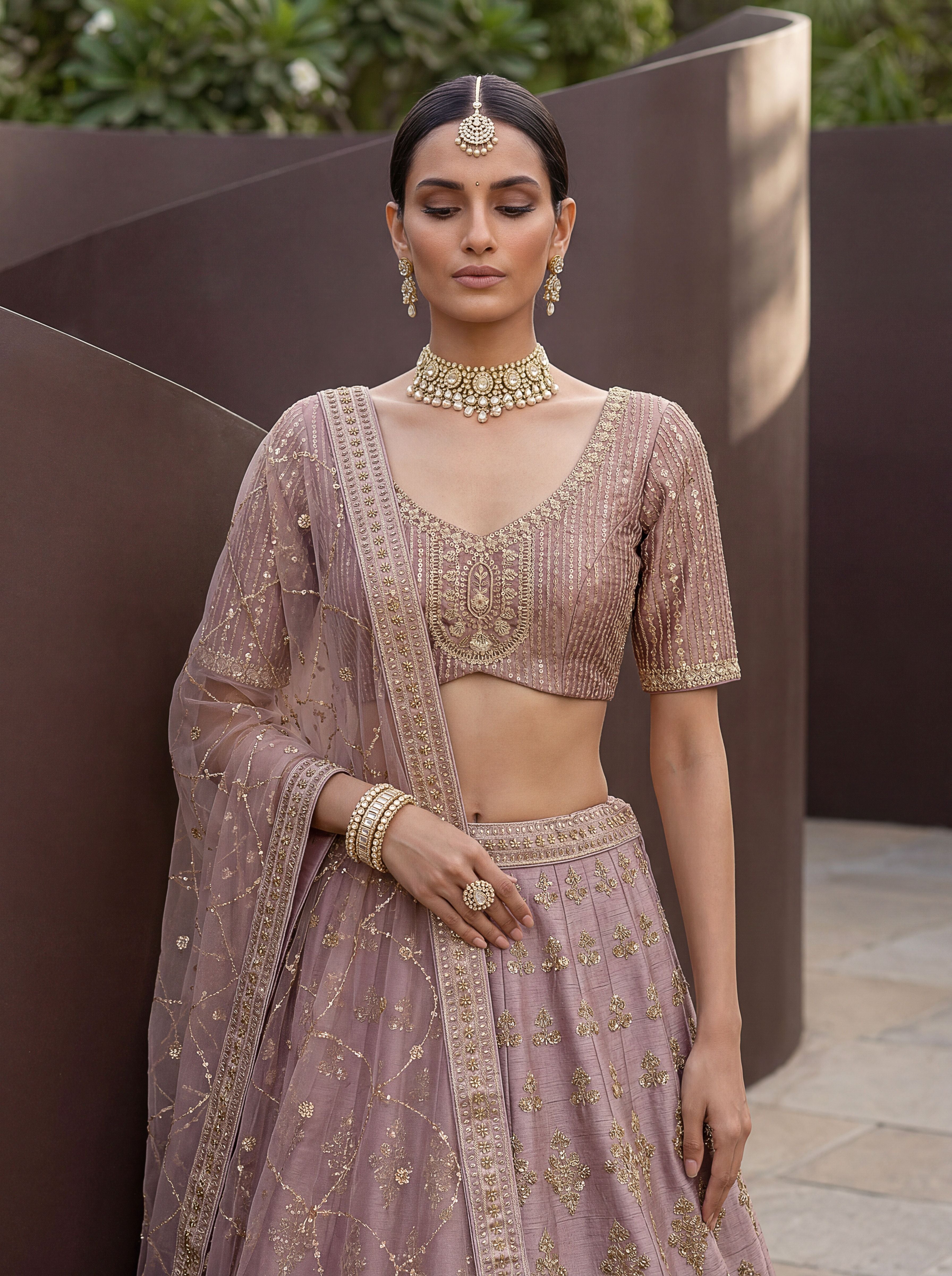 Mauve Silk Lehenga Choli With Hand Work With Jari Embroidery And Pipe Work