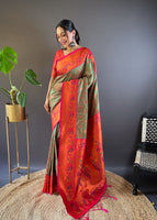 Mehandi Olive Silk Blend Paithani Saree
