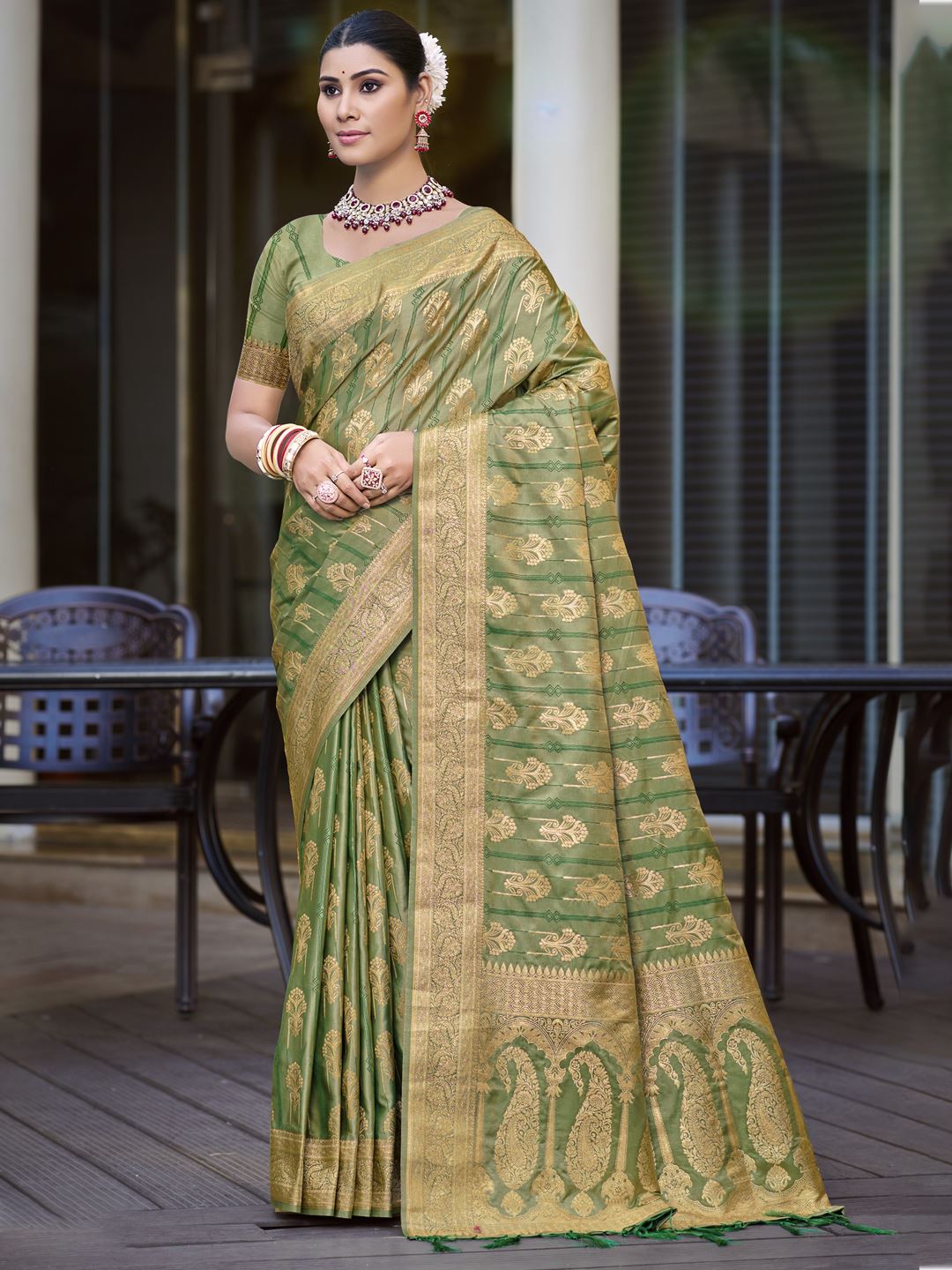 Mehendi Color Satin Silk Classic Saree